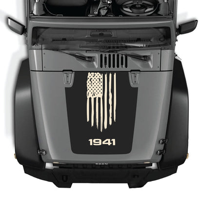 CarCode Jeep Wrangler JK/JKU hood decal Style #04, black graphic sticker on vehicle hood for 2007-2018 models