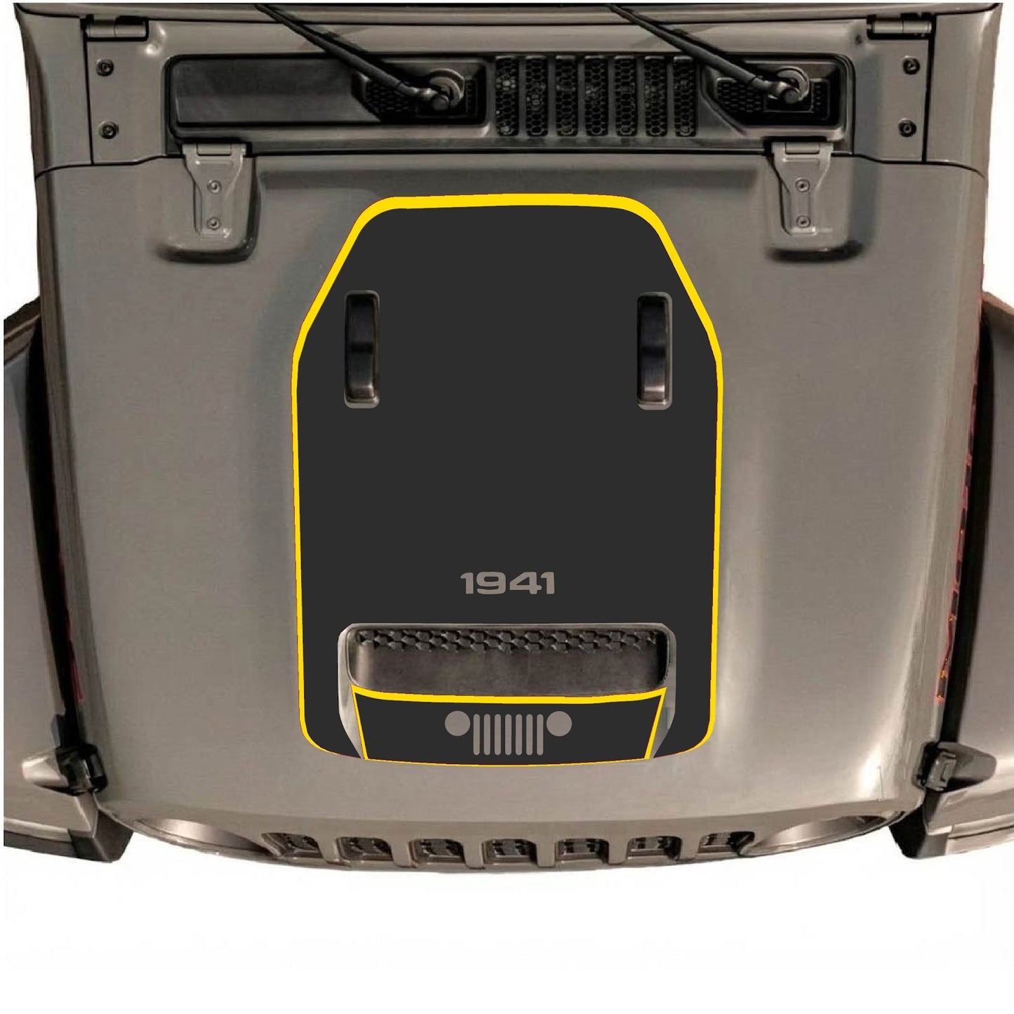 CarCode hood decal for Jeep Wrangler JL/JLU Rubicon 392 and JT Gladiator Mojave, stylish 98 design on vehicle hood.