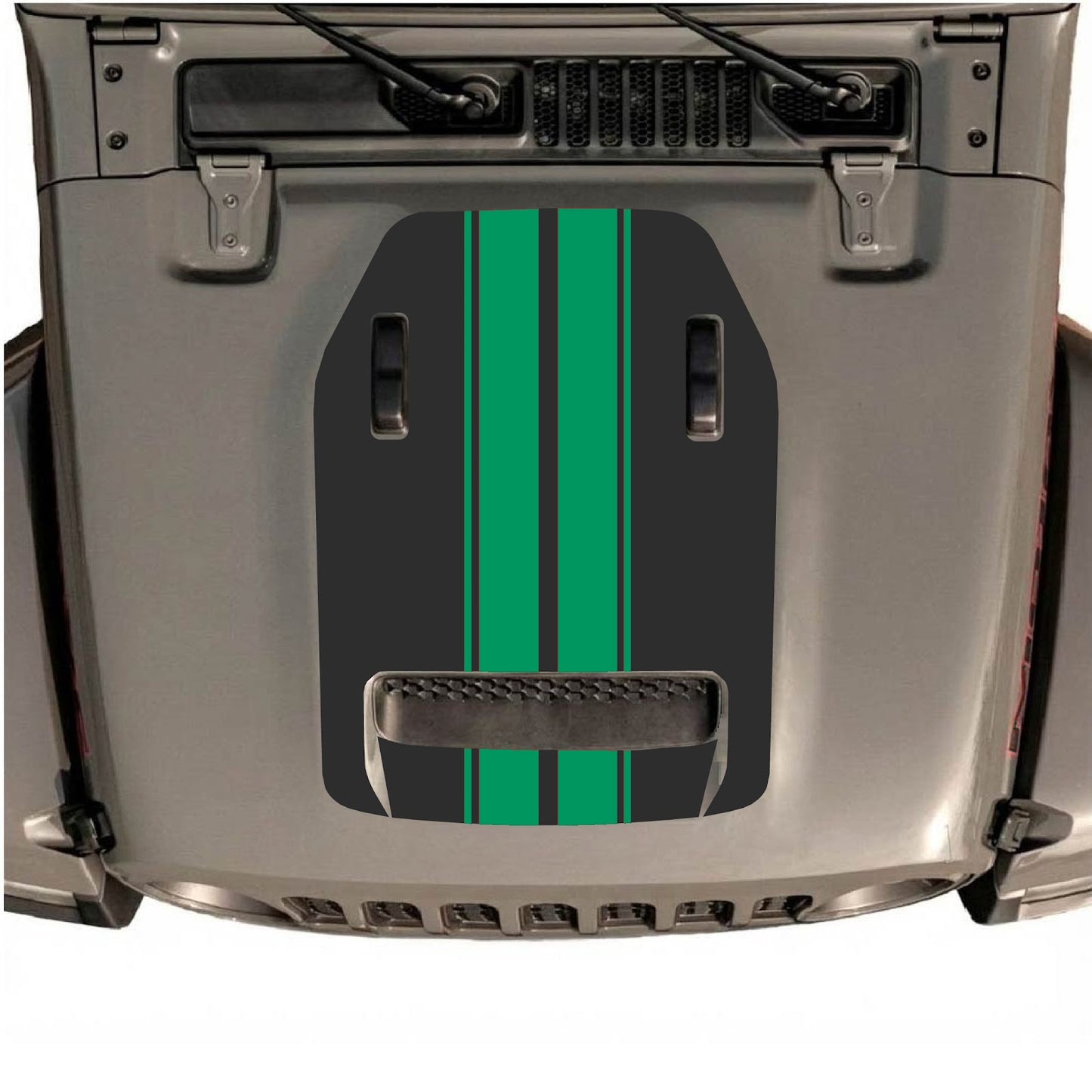 CarCode hood decal for Jeep Wrangler JL/JLU Rubicon 392 and JT Gladiator Mojave 2020-2026, style #12, shown on vehicle hood.