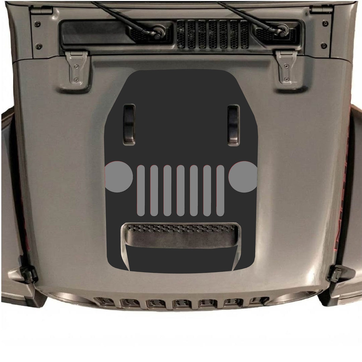 CarCode hood decal for Jeep Wrangler JL/JLU Rubicon 392 and JT Gladiator Mojave 2020-2026, style #04, shown on vehicle hood.