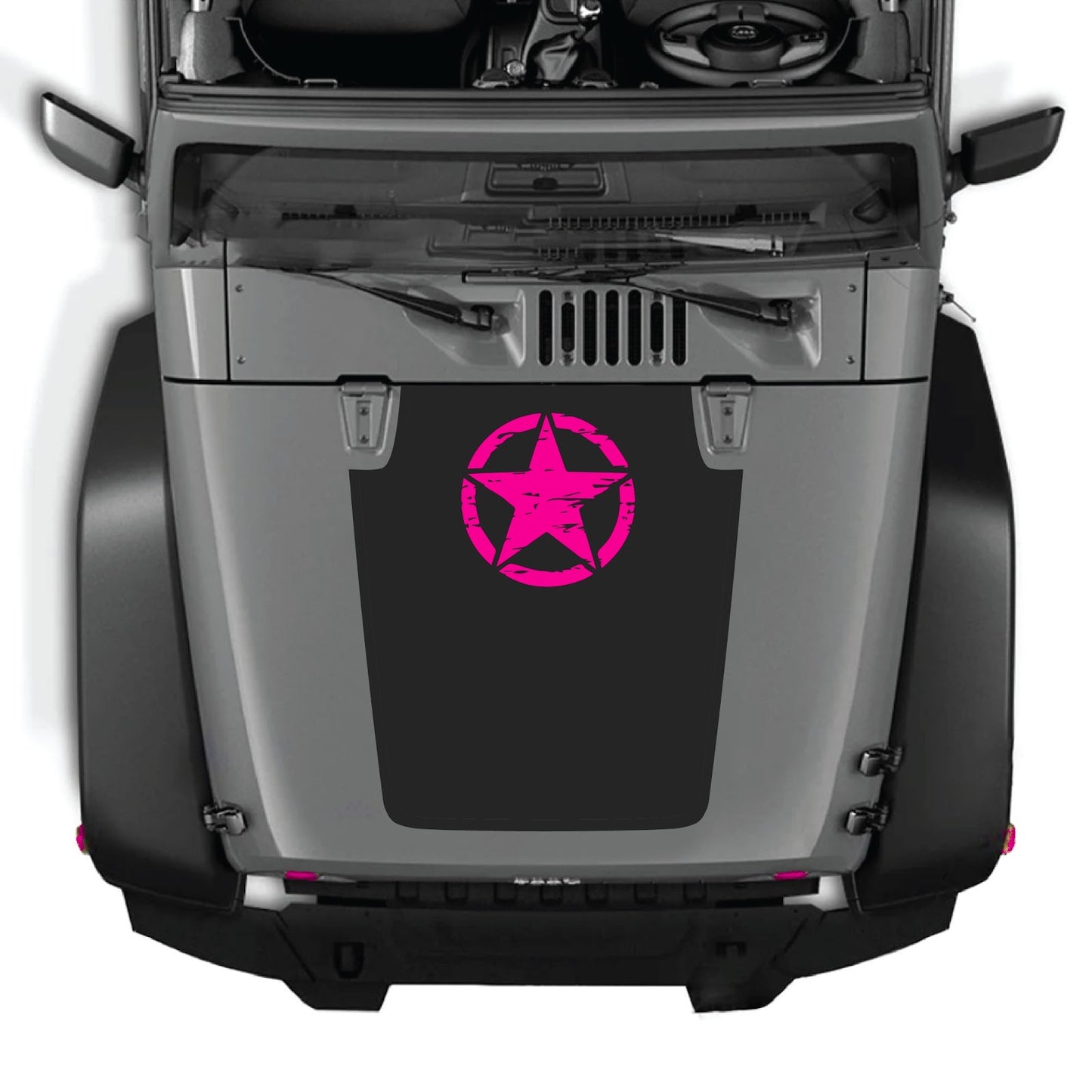 CarCode hood decal for Jeep Wrangler JK/JKU 2007-2018, style #45, shown applied on vehicle's hood in the image.