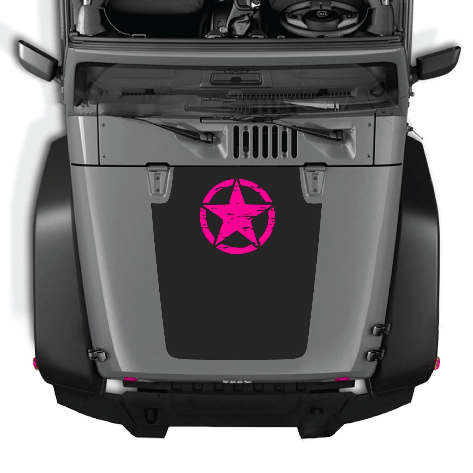 CarCode hood decal for Jeep Wrangler JK/JKU 2007-2018, style #45, shown applied on vehicle's hood in the image.