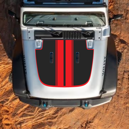 CarCode hood decal for Jeep Wrangler JL and Gladiator JT, stylish #50 design on standard hood, 2018+ model accessories.