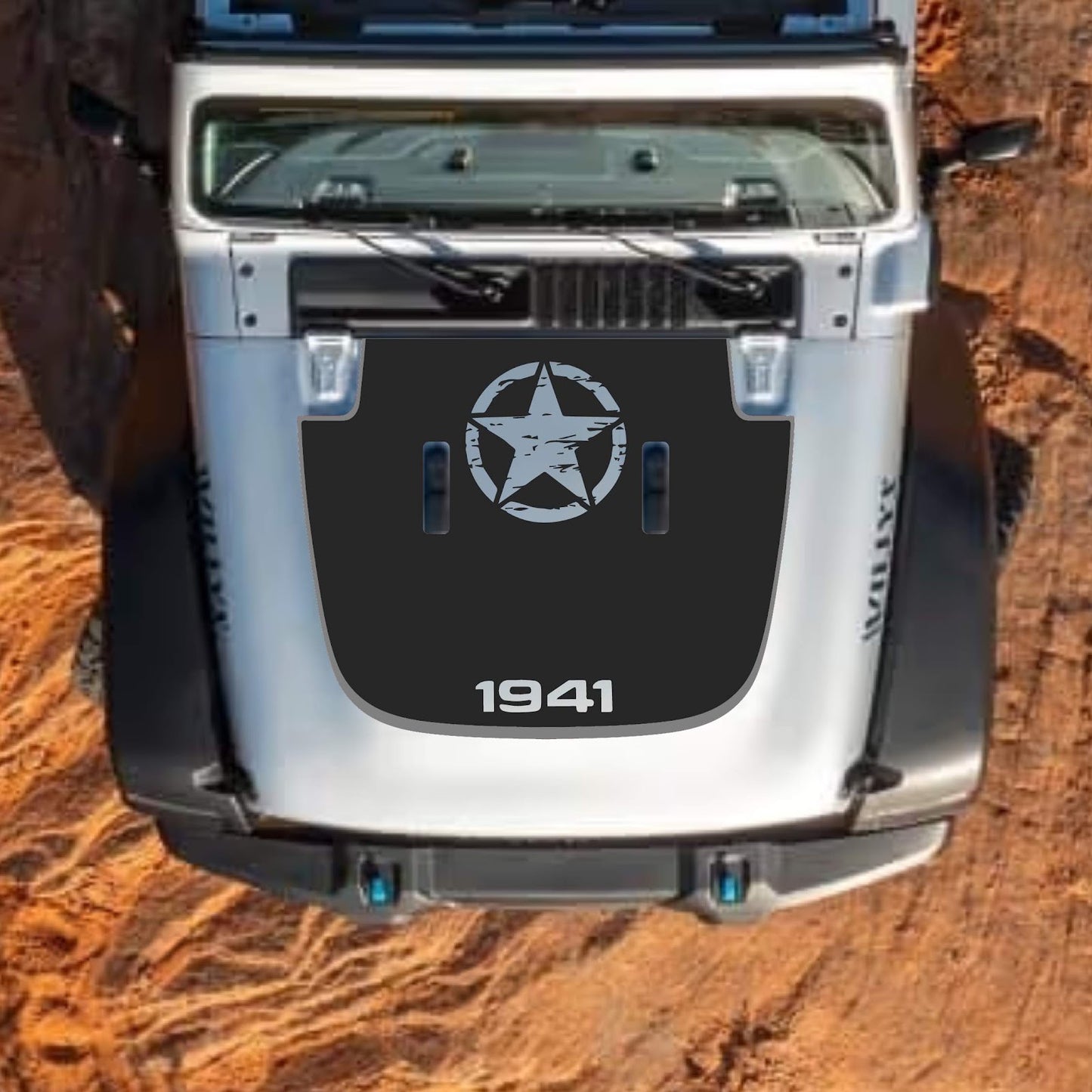 CarCode Jeep Wrangler JL and Gladiator JT hood decal in style #87, black and gray graphic design on standard hood.