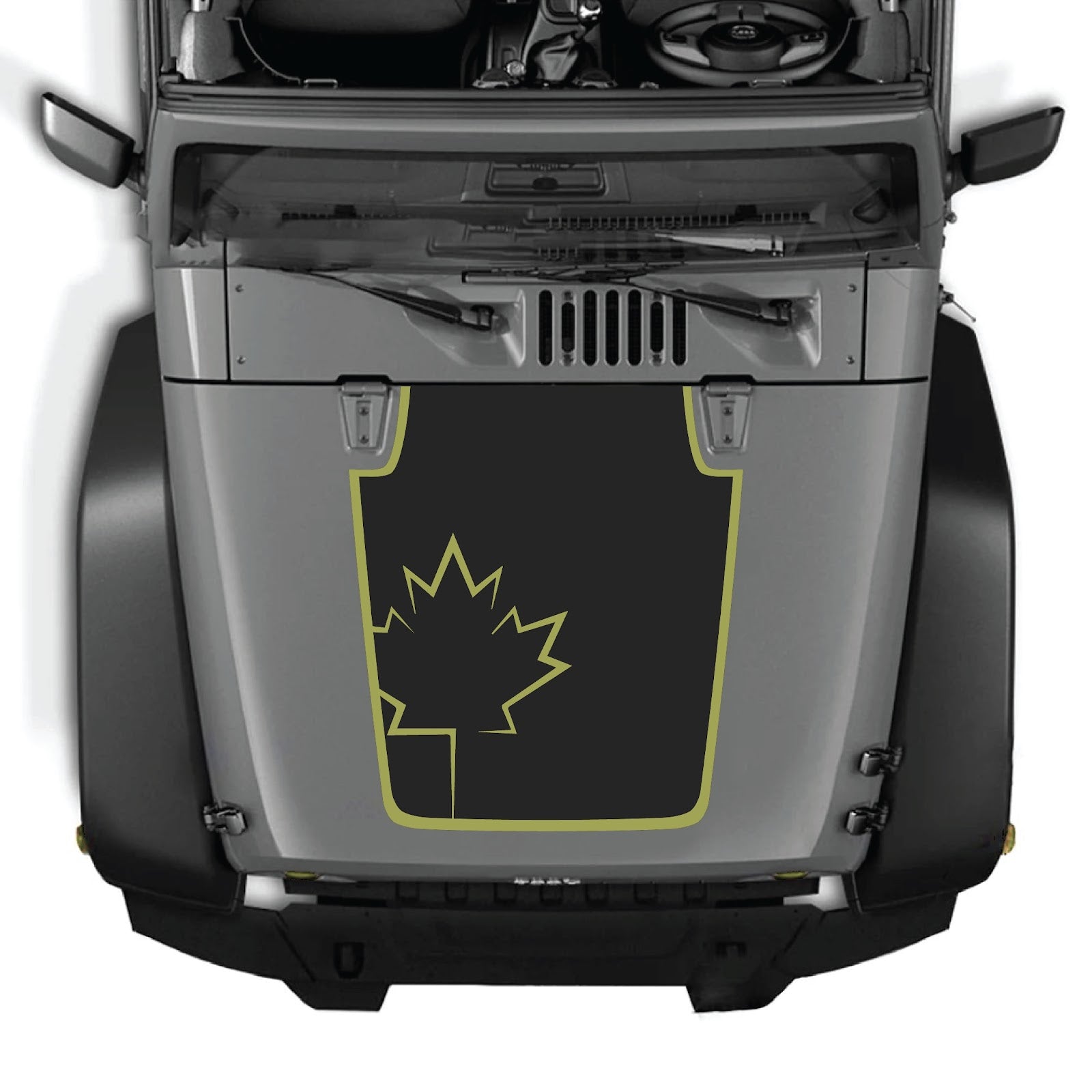 Jeep Wrangler JK/JKU hood decal in Style #17 by CarCode, featuring bold black and gray graphic design on the hood.