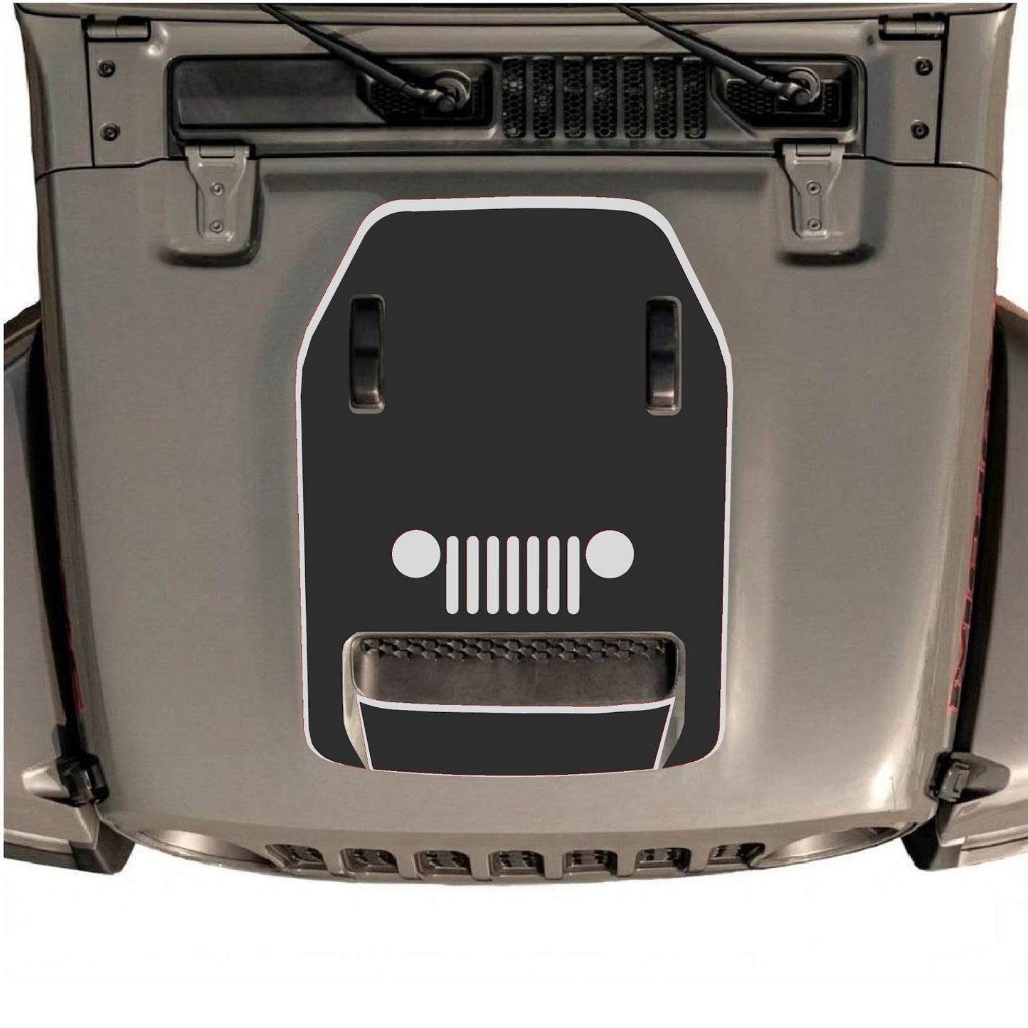 CarCode hood decal for Jeep Wrangler JL/JLU Rubicon 392 and JT Gladiator Mojave 2020-2026, style #49, applied to vehicle hood.