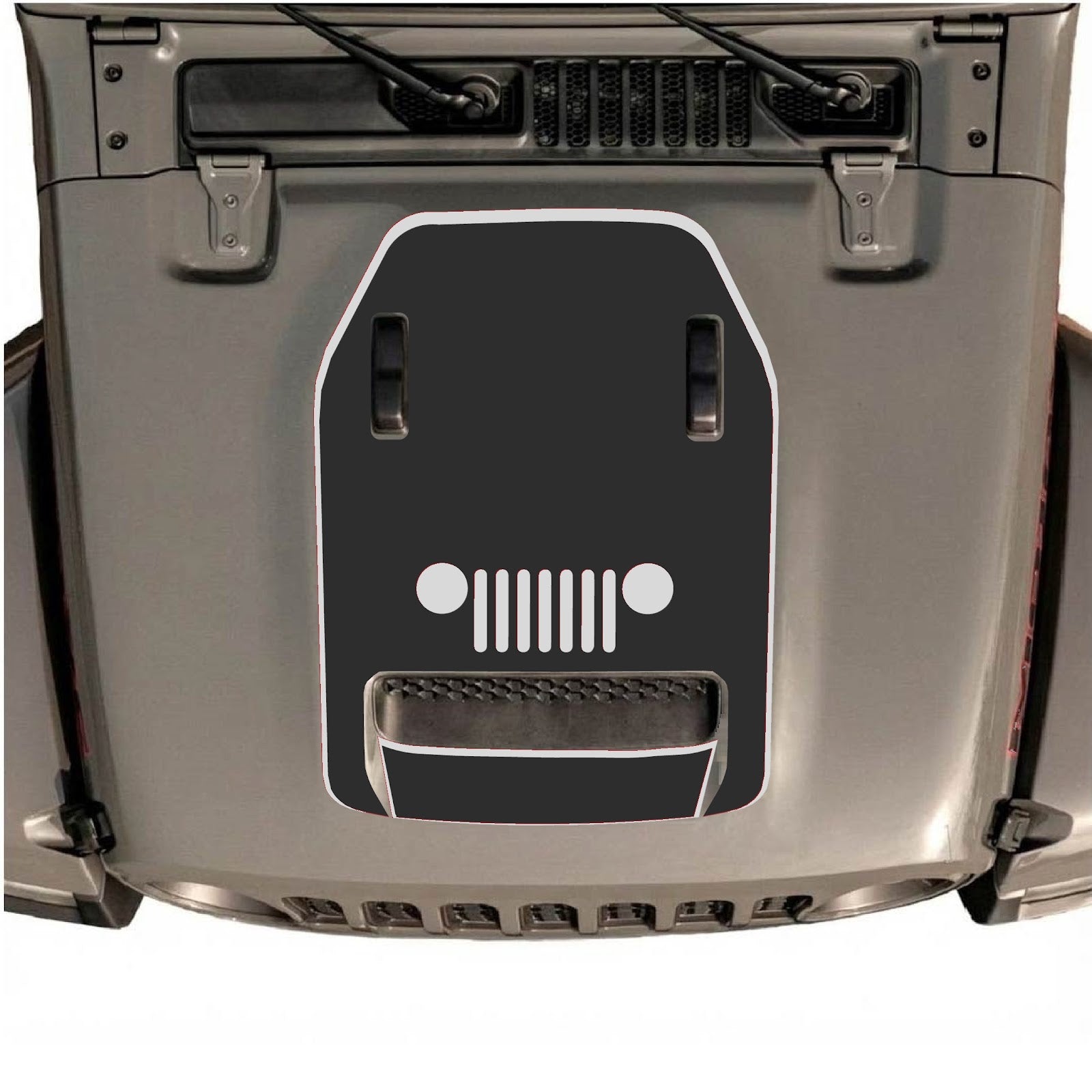 CarCode hood decal for Jeep Wrangler JL/JLU Rubicon 392 and JT Gladiator Mojave 2020-2026, style #49, applied to vehicle hood.
