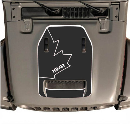 CarCode hood decal for Jeep Wrangler JL/JLU Rubicon 392 and Gladiator Mojave, style #25, black and gray design on vehicle hood.