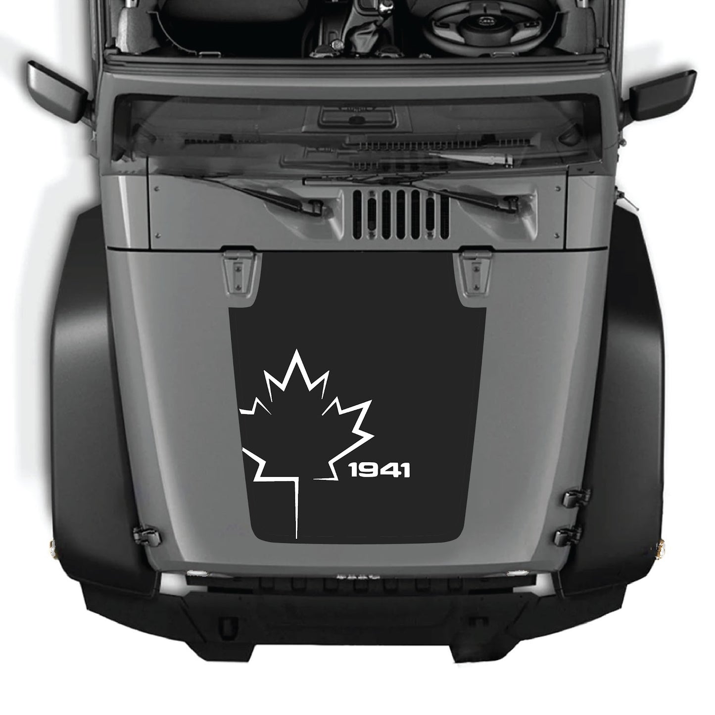 CarCode Jeep Wrangler JK/JKU hood decal in style #10, black vinyl sticker for 2007-2018 Jeep Wrangler exterior customization.