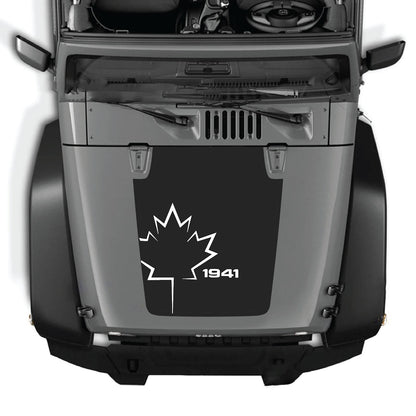 CarCode Jeep Wrangler JK/JKU hood decal in style #10, black vinyl sticker for 2007-2018 Jeep Wrangler exterior customization.