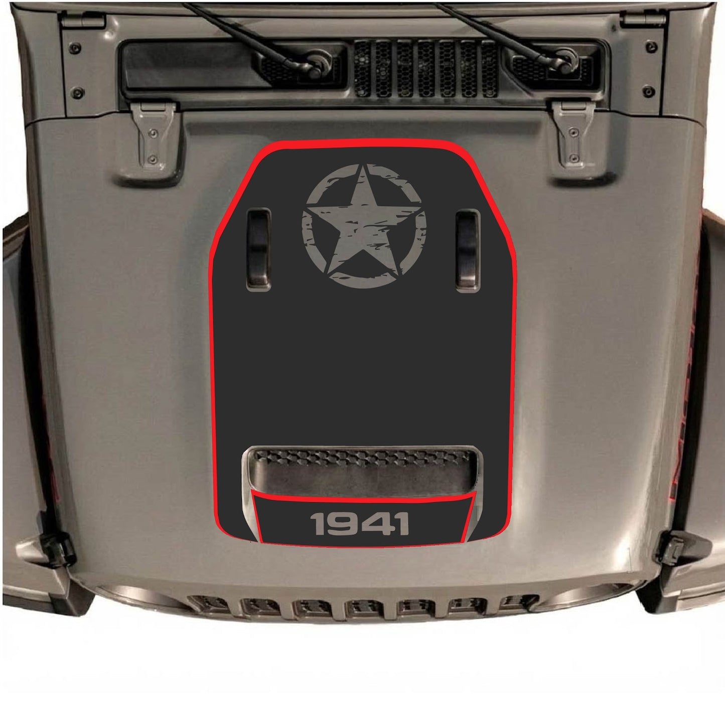 CarCode hood decal for Jeep Wrangler JL/JLU Rubicon 392 and JT Gladiator Mojave, stylish design on vehicle hood.