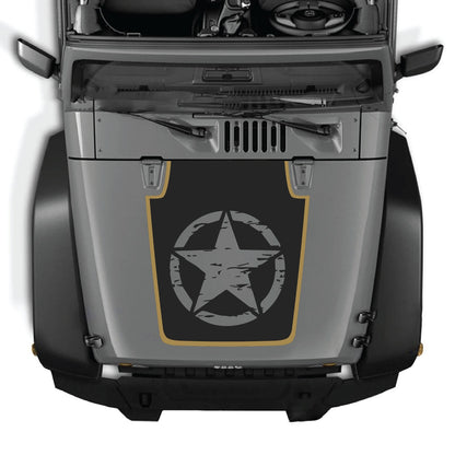 Jeep Wrangler JK/JKU hood decal in style #78, black and gray design, made by CarCode, applied on vehicle hood.