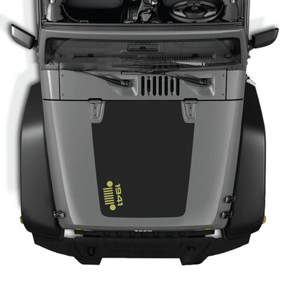 CarCode Jeep Wrangler JK/JKU hood decal in style #57, black and gray graphic design on vehicle hood, 2007-2018 model fit