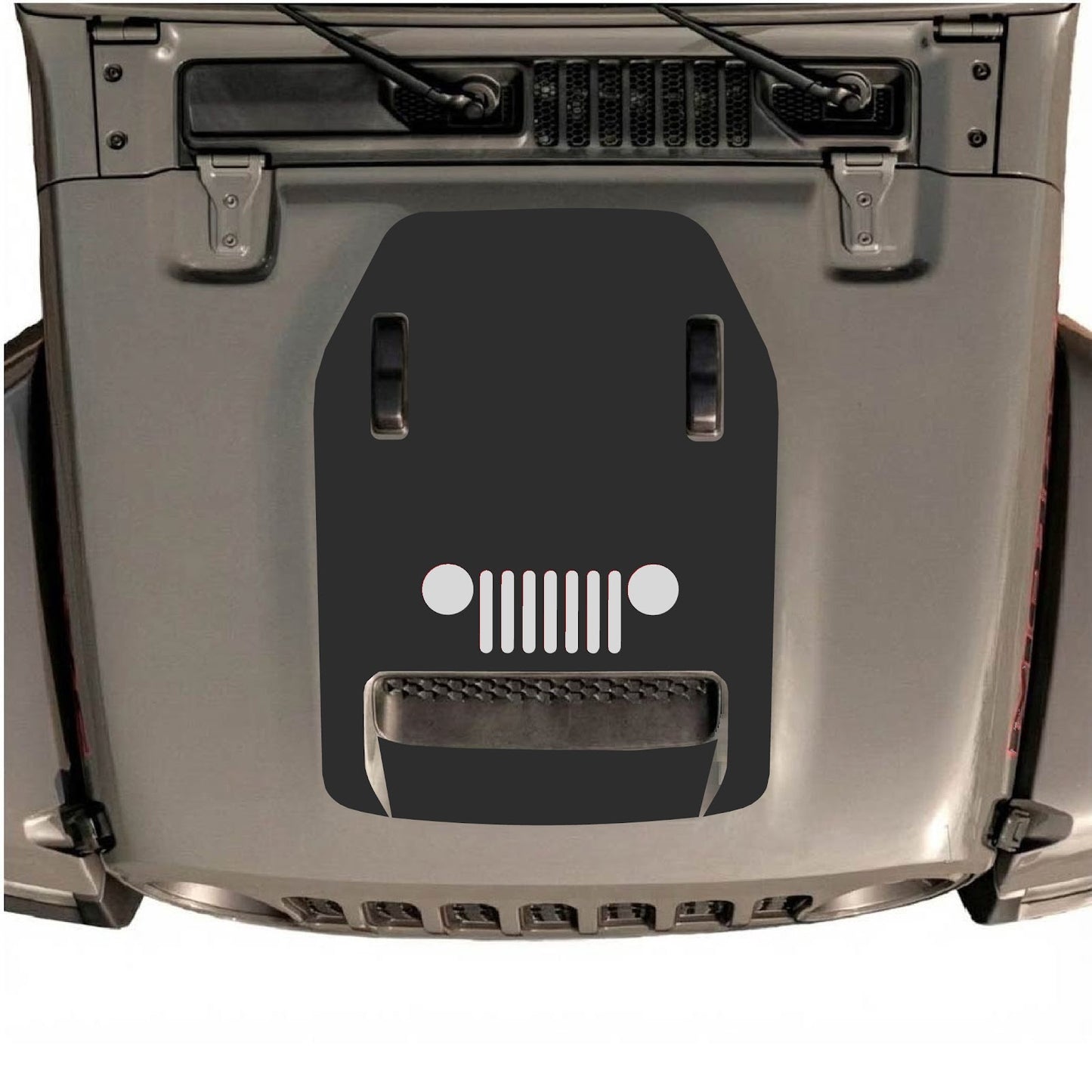 CarCode hood decal for Jeep Wrangler JL/JLU Rubicon 392 and JT Gladiator Mojave 2020-2026, style #50, shown on vehicle hood.
