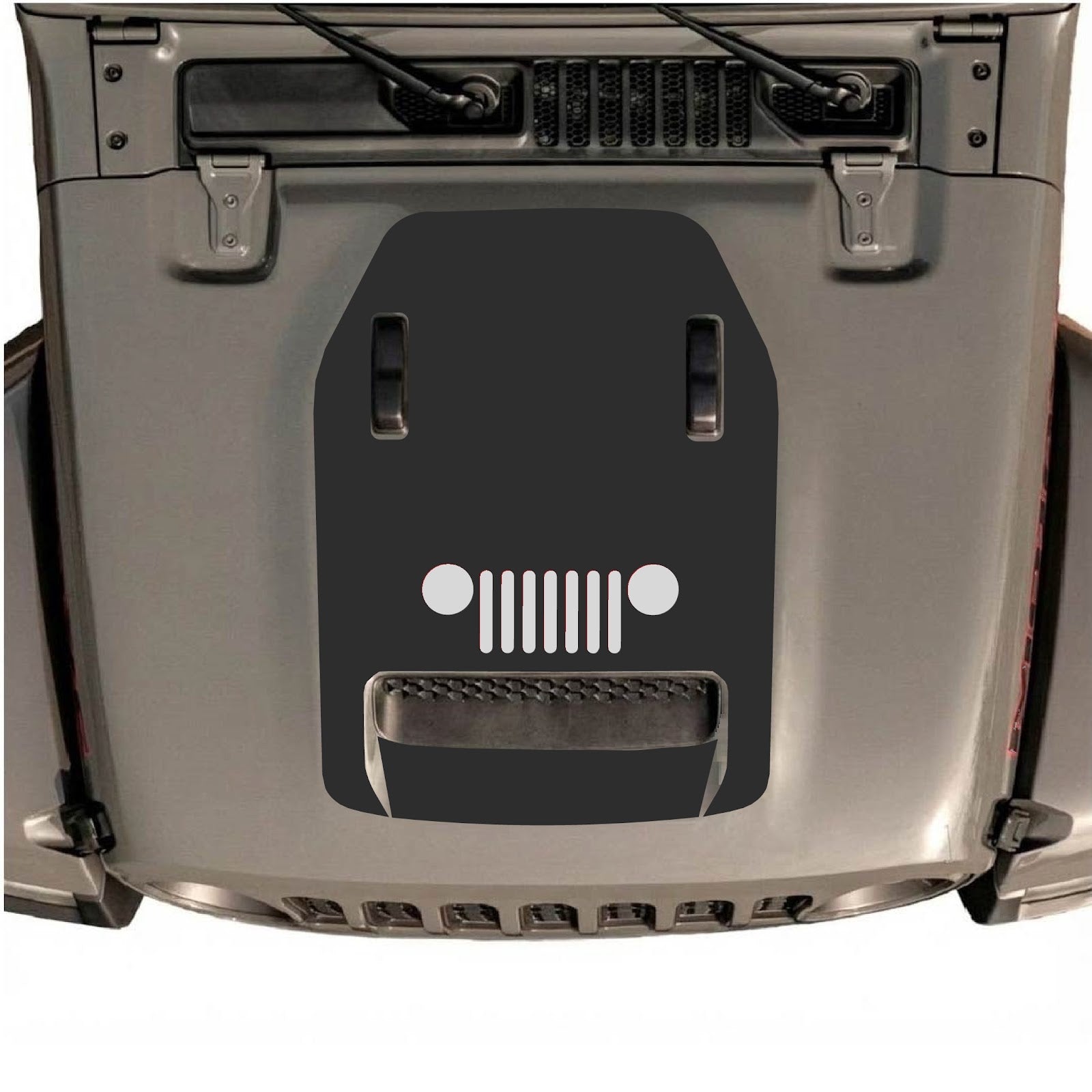 CarCode hood decal for Jeep Wrangler JL/JLU Rubicon 392 and JT Gladiator Mojave 2020-2026, style #50, shown on vehicle hood.