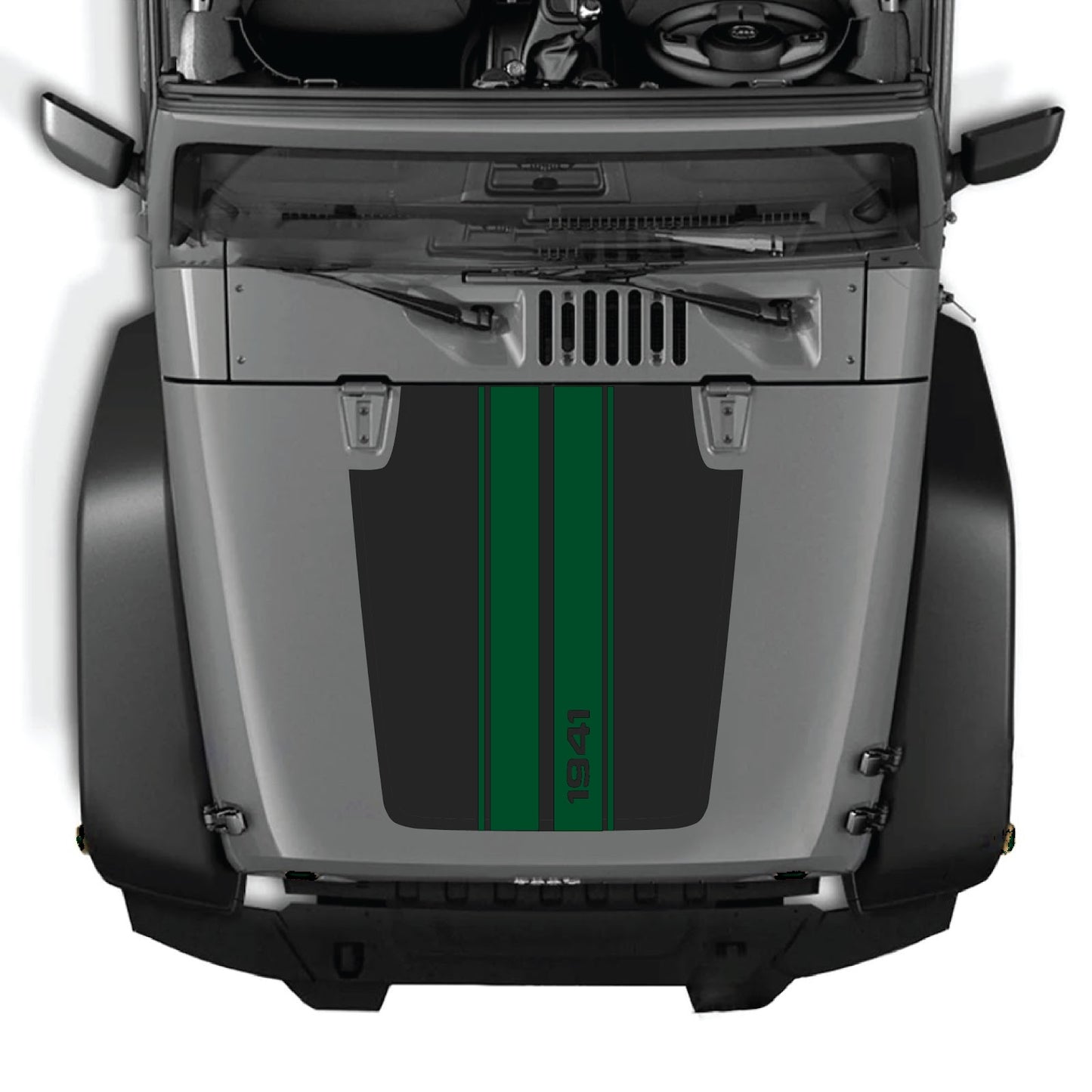 Jeep Wrangler JK/JKU hood decal by CarCode, Style #01, black and gray graphic design on vehicle hood