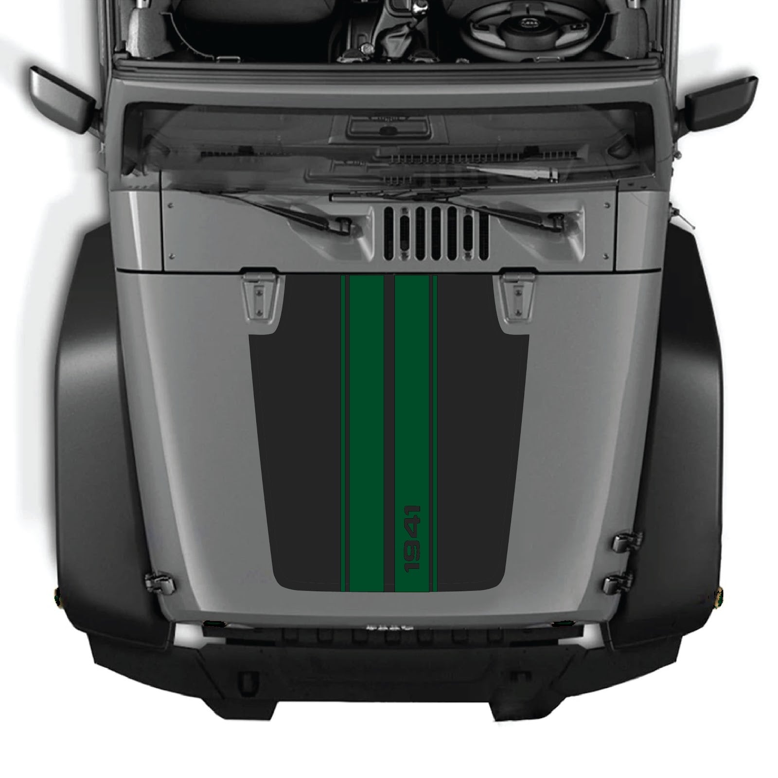 Jeep Wrangler JK/JKU hood decal by CarCode, Style #01, black and gray graphic design on vehicle hood