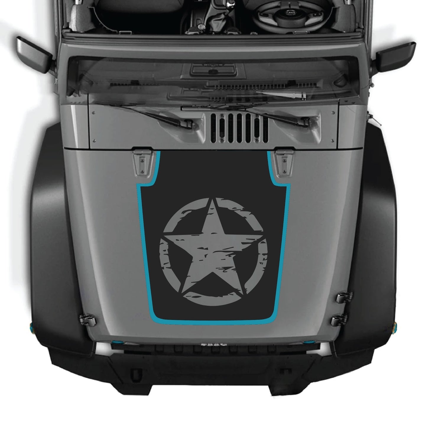 CarCode Jeep Wrangler JK/JKU hood decal in style #78, black and white graphic design on vehicle hood, 2007-2018 model.