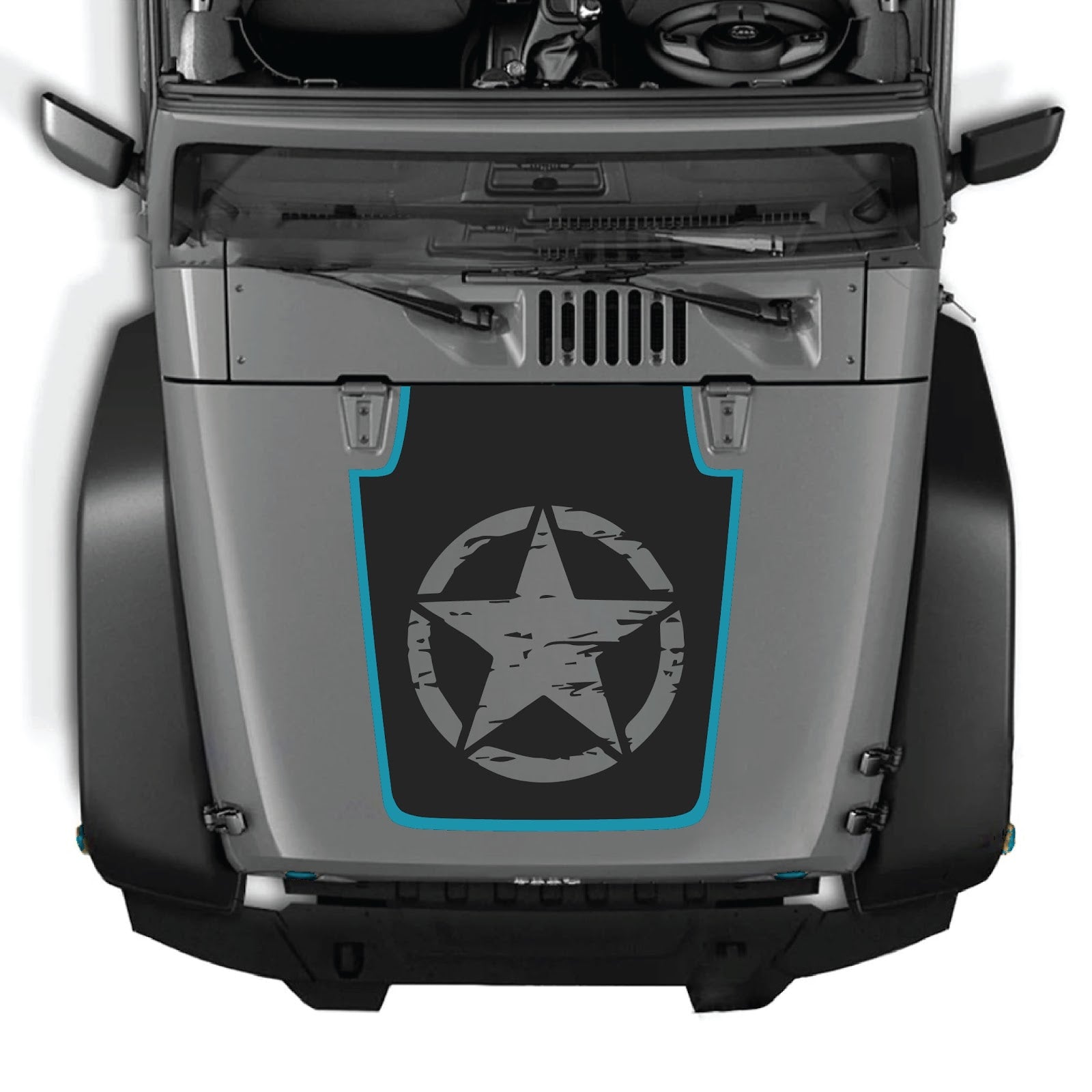 CarCode Jeep Wrangler JK/JKU hood decal in style #78, black and white graphic design on vehicle hood, 2007-2018 model.