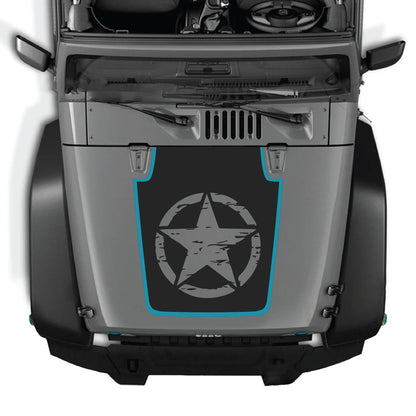 CarCode Jeep Wrangler JK/JKU hood decal in style #78, black and white graphic design on vehicle hood, 2007-2018 model.