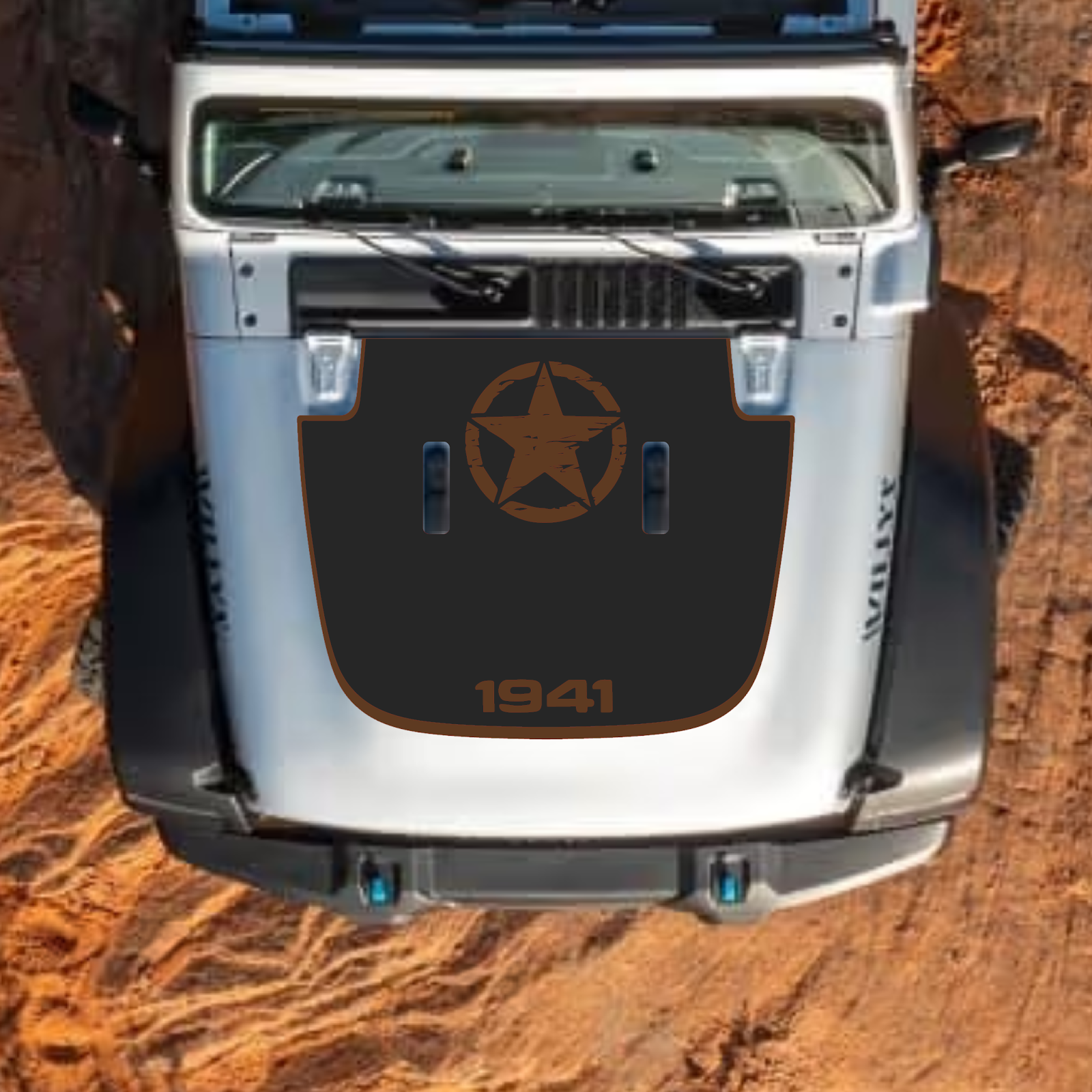 CarCode hood decal for Jeep Wrangler JL and Gladiator JT, stylish design for 2018+ models on standard Jeep hoods.