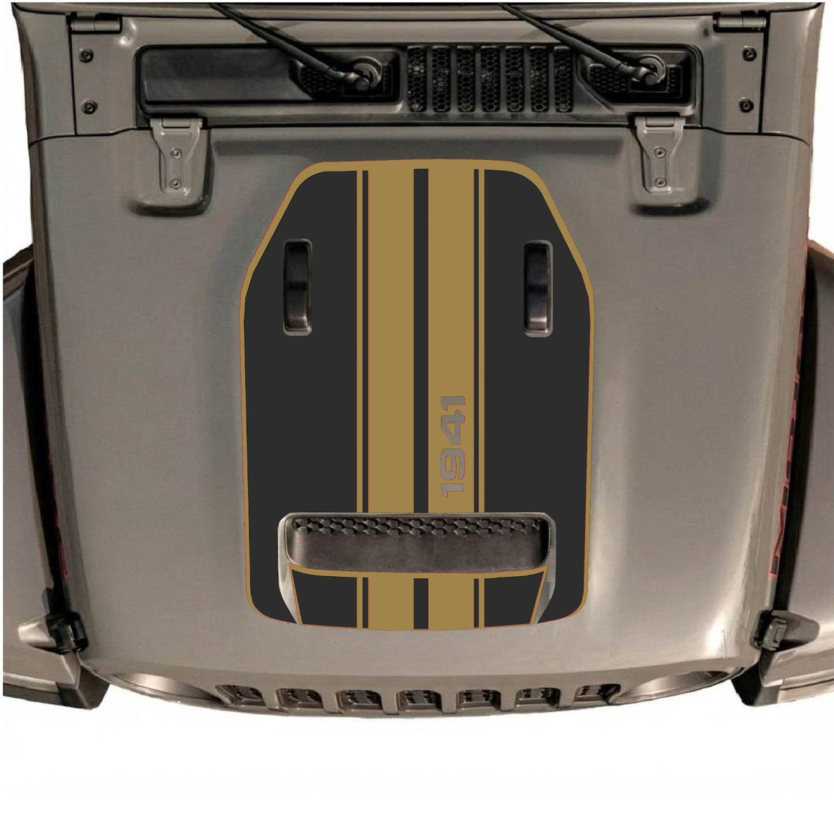 CarCode hood decal for Jeep Wrangler JL/JLU Rubicon 392 and JT Gladiator Mojave, style #71, black and white graphic design on hood