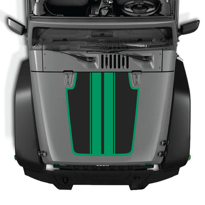 CarCode hood decal for Jeep Wrangler JK/JKU 2007-2018, style #44, black graphic design on vehicle's hood.