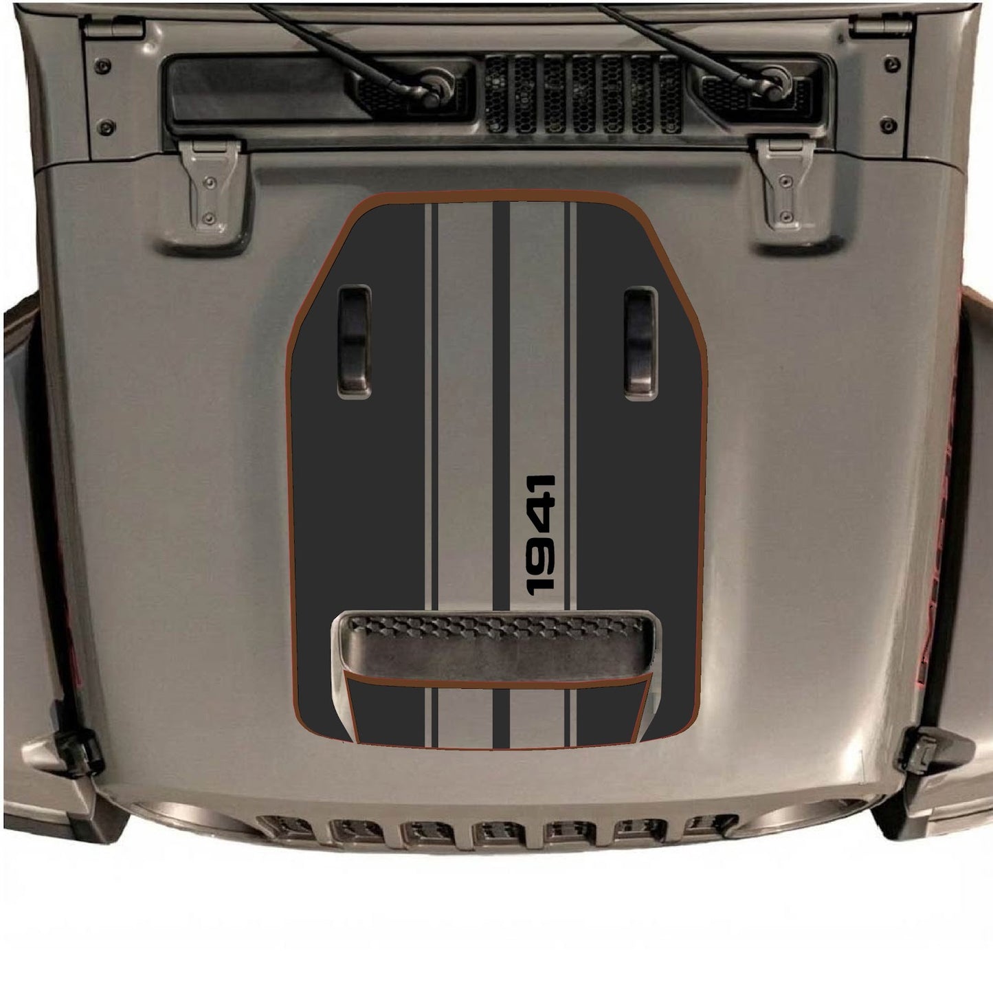 CarCode hood decal for Jeep Wrangler JL/JLU Rubicon 392 and JT Gladiator Mojave 2020-2026, style #72, shown on vehicle hood.