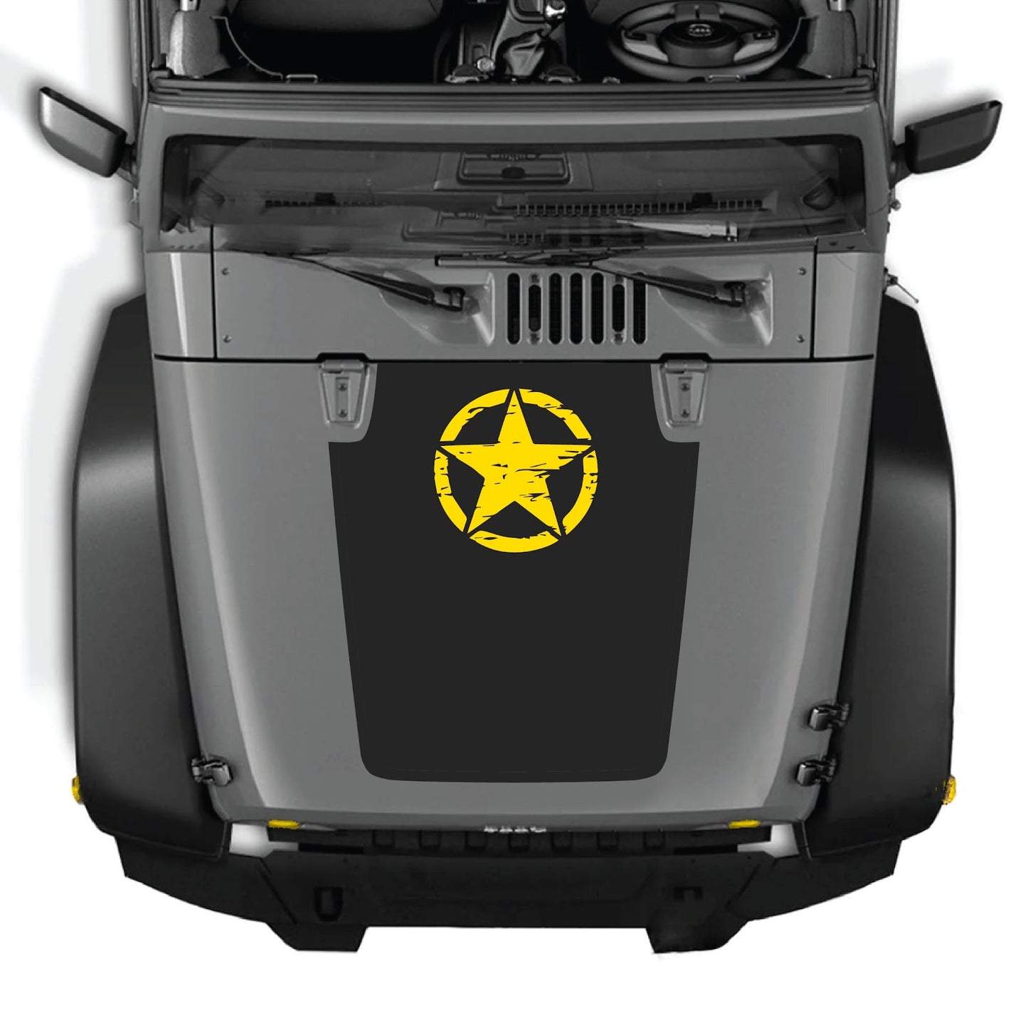 CarCode hood decal for Jeep Wrangler JK/JKU 2007-2018, style #45, black graphic design on hood surface.