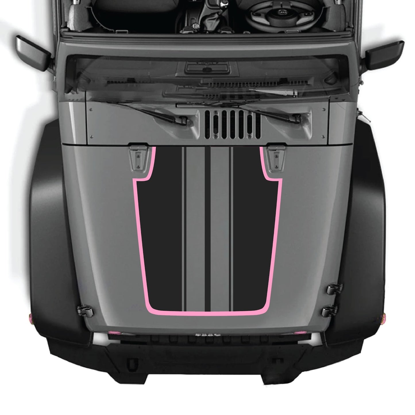 CarCode Jeep Wrangler JK/JKU hood decal, style #89, in black and white, applied to the vehicle's hood for custom styling.