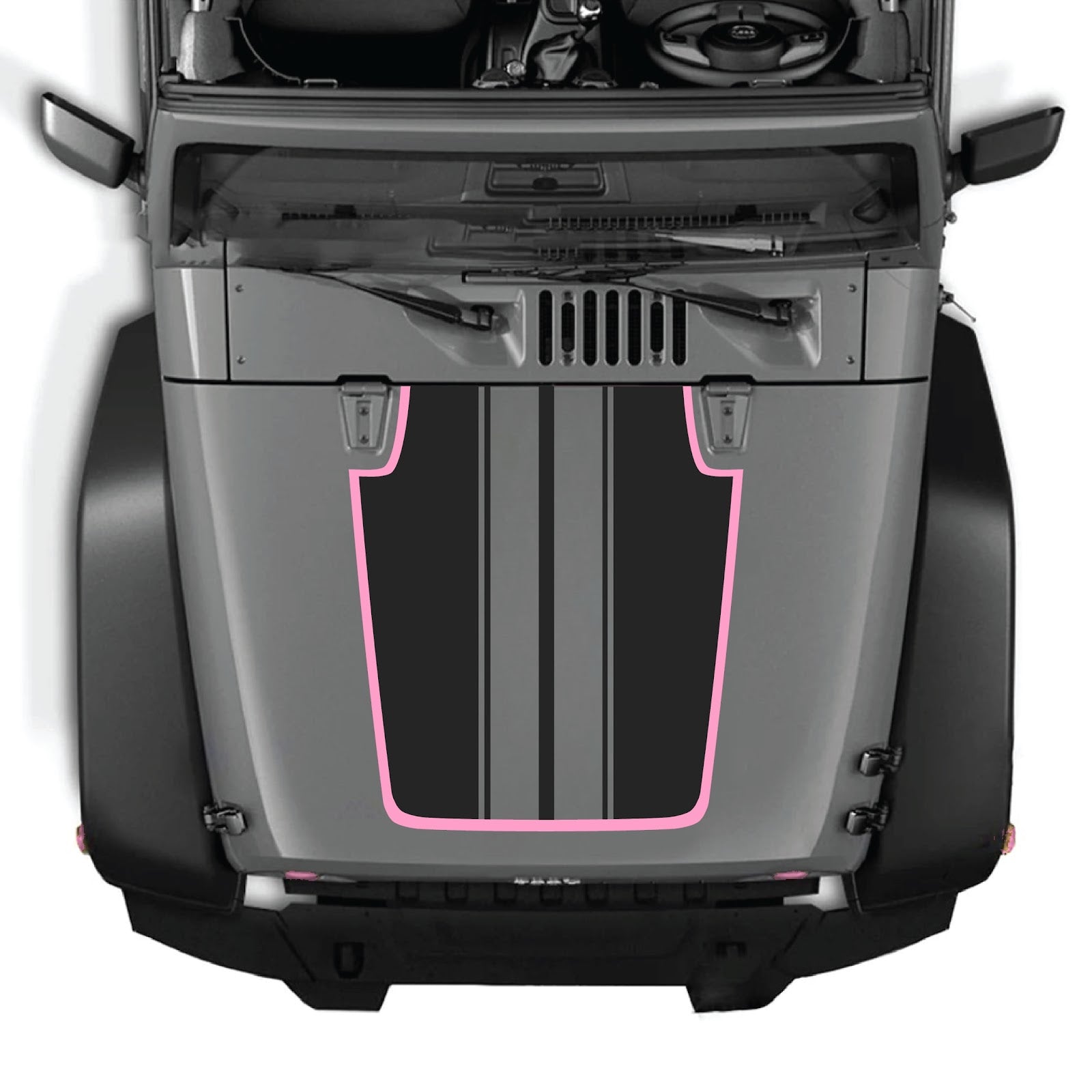 CarCode Jeep Wrangler JK/JKU hood decal, style #89, in black and white, applied to the vehicle's hood for custom styling.