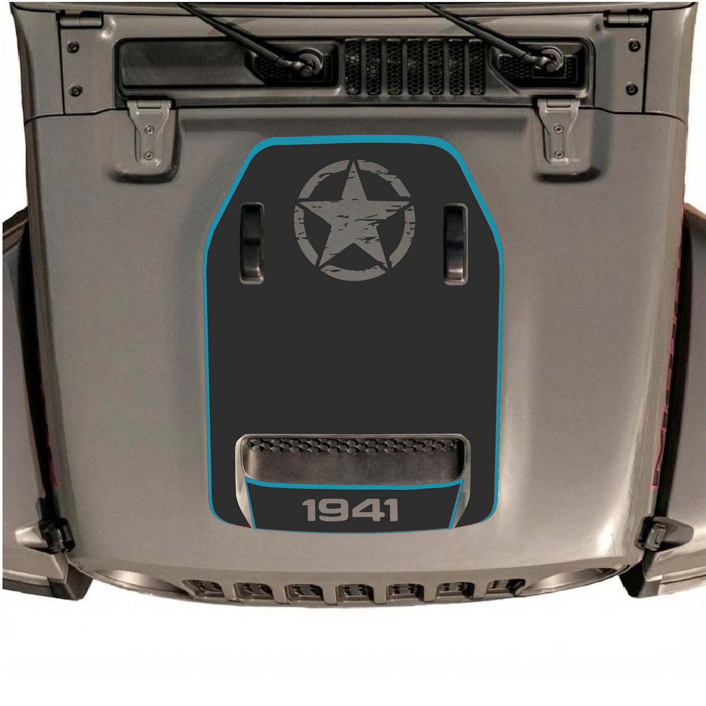 CarCode hood decal for Jeep Wrangler JL/JLU Rubicon 392 and JT Gladiator Mojave 2020-2026, style #88, applied on vehicle's hood.