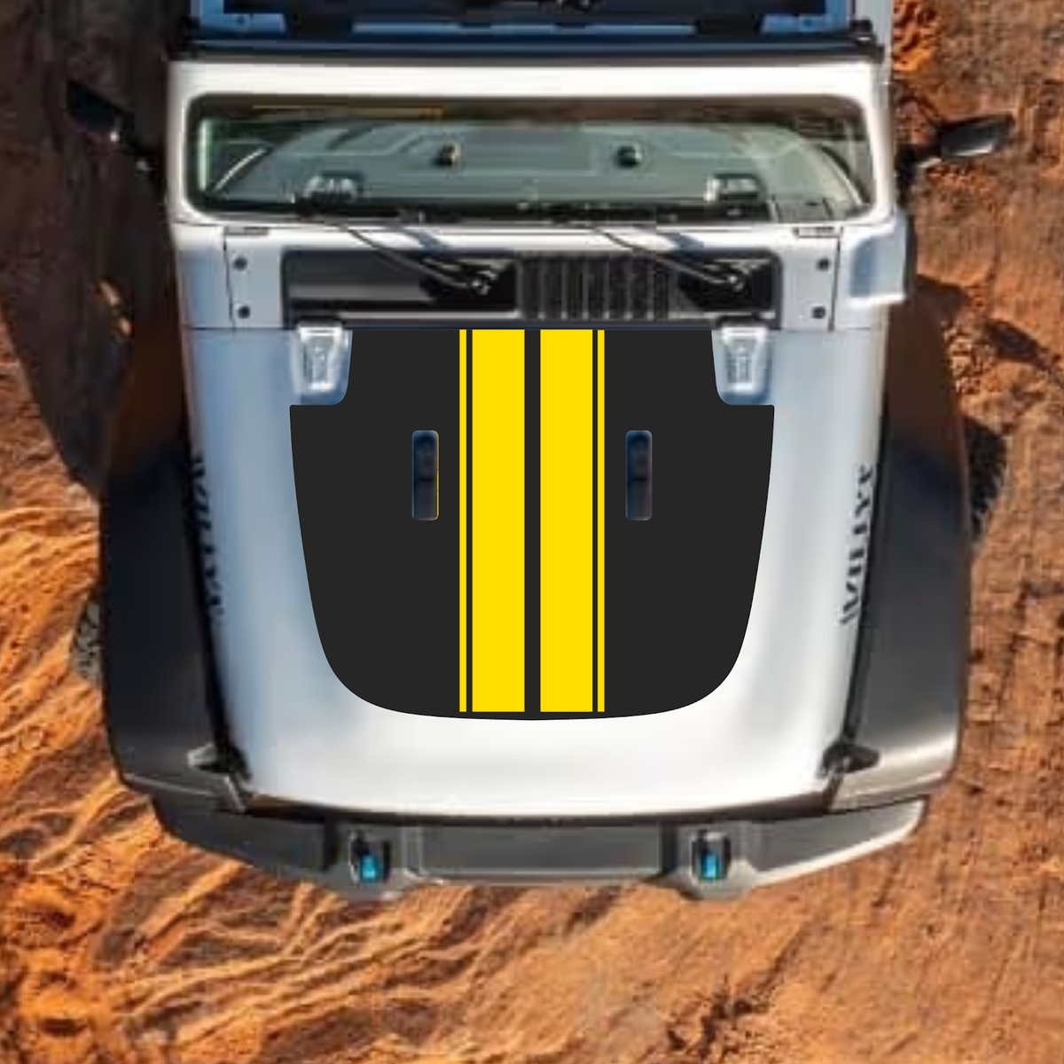 CarCode hood decal for Jeep Wrangler JL and Gladiator JT, stylish #49 design on standard 2018+ Jeep hood.