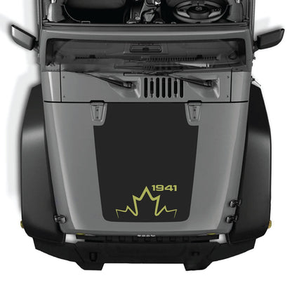 CarCode hood decal for Jeep Wrangler JK/JKU 2007-2018, style #12, featuring bold graphic design on black hood surface.
