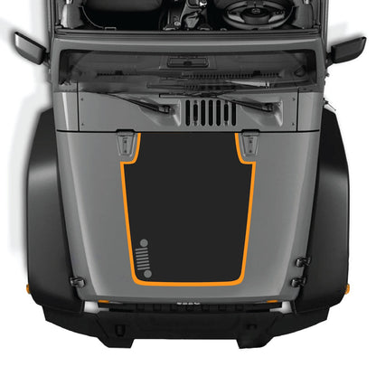 CarCode Jeep Wrangler JK/JKU hood decal style #81, black graphic sticker on vehicle hood for 2007-2018 Jeep Wrangler.