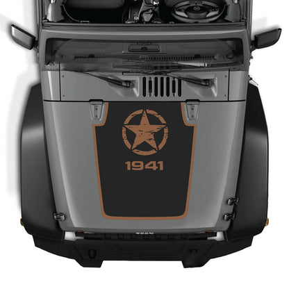 Jeep Wrangler JK/JKU hood decal in Style #47 by CarCode, featuring bold black and white design on vehicle hood.