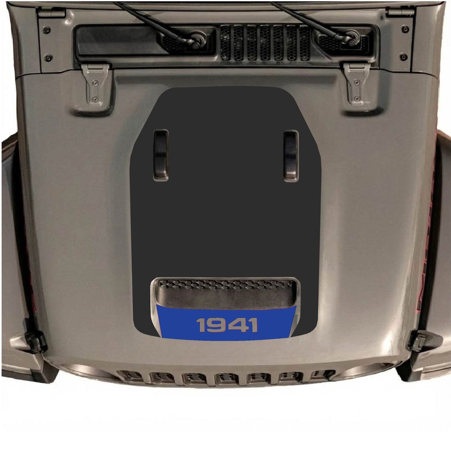 CarCode Jeep Wrangler JL/JLU Rubicon 392 and JT Gladiator Mojave hood decal, stylish graphic design on vehicle hood.