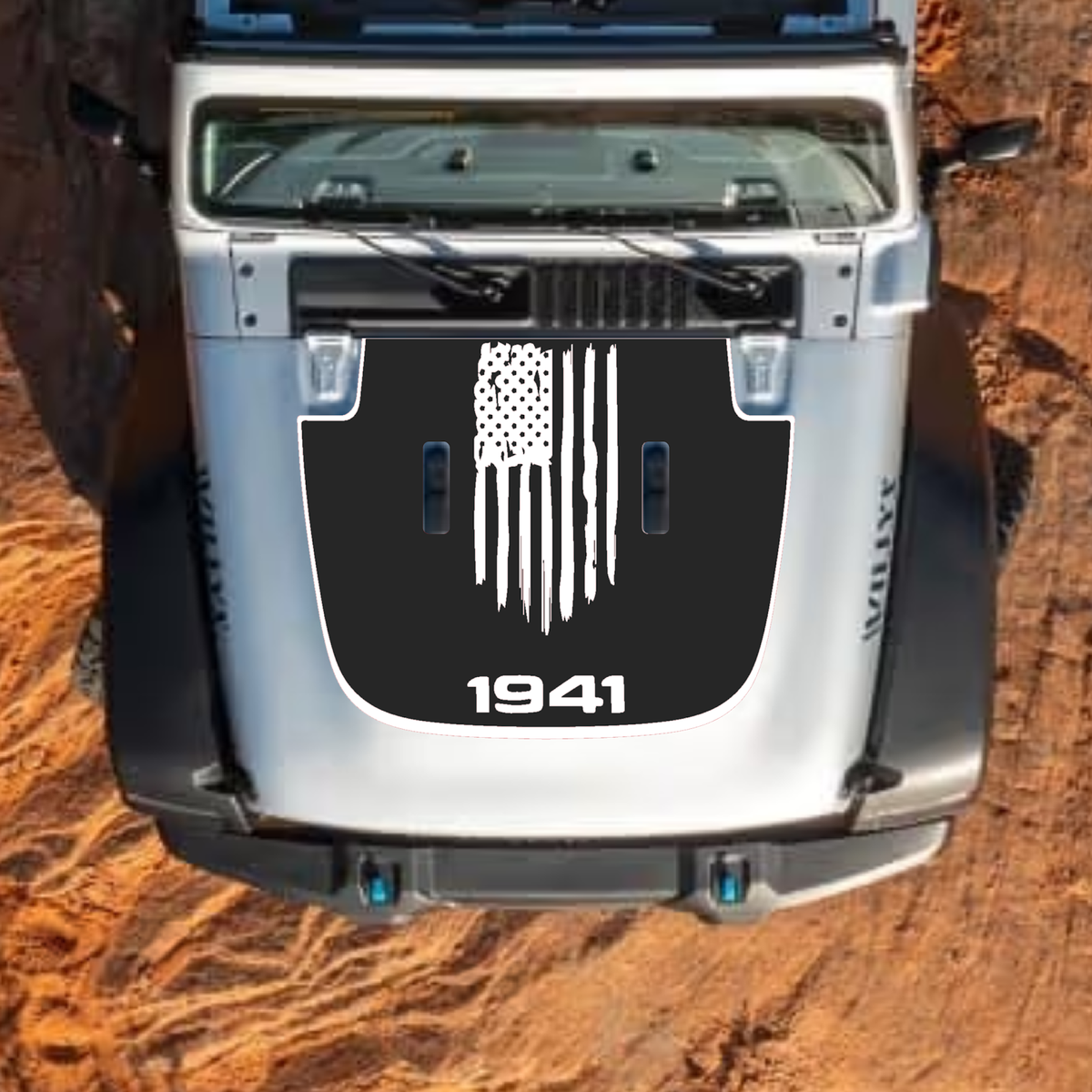 CarCode hood decal for Jeep Wrangler JL, JLU, Gladiator JT, standard hood style, black graphic decal for 2018+ models