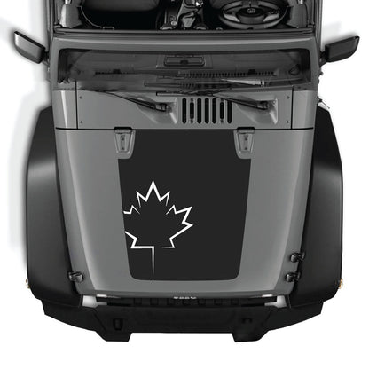 Jeep Wrangler JK/JKU hood decal in style #09 with black and white design, applied on the vehicle's hood for a custom look.