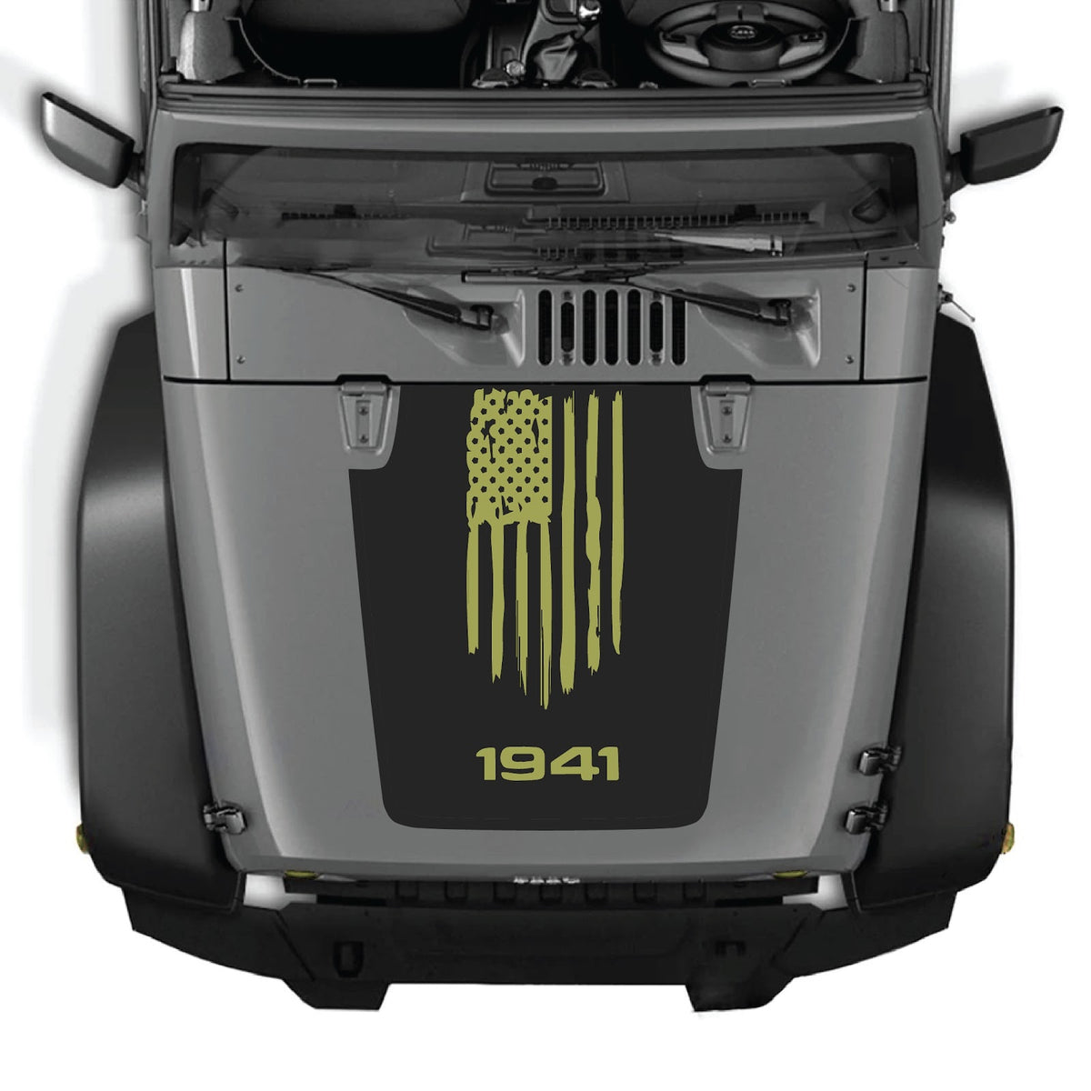Jeep Wrangler JK/JKU hood decal by CarCode, Style #04, black and white graphic design for 2007-2018 models.