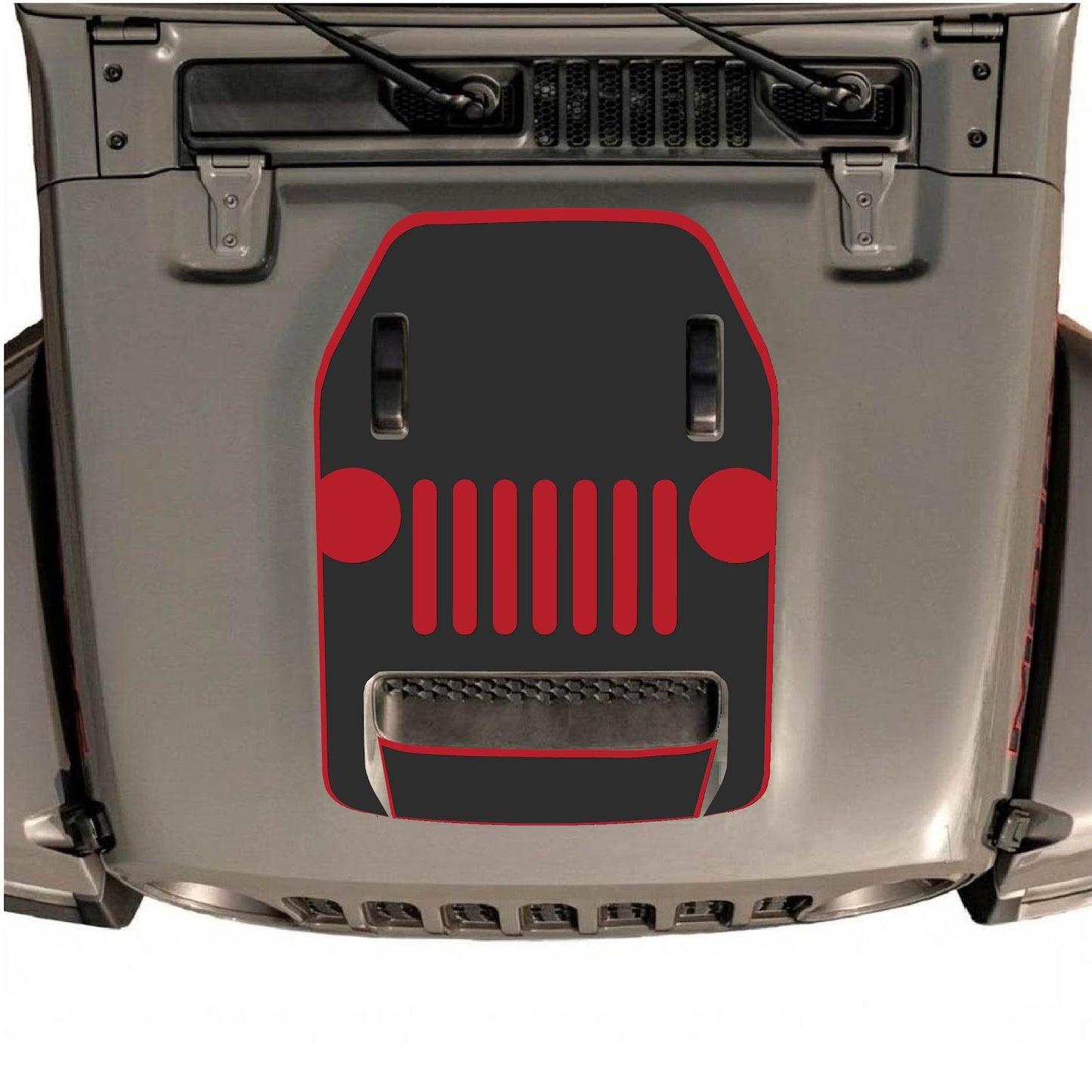 CarCode Jeep Wrangler JL/JLU Rubicon 392 and Gladiator Mojave hood decal in Style #03, black and gray design on vehicle hood