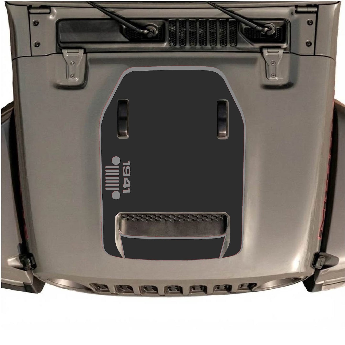 CarCode hood decal for Jeep Wrangler JL/JLU Rubicon 392 and JT Gladiator Mojave 2020-2026, style #51, shown on vehicle hood.