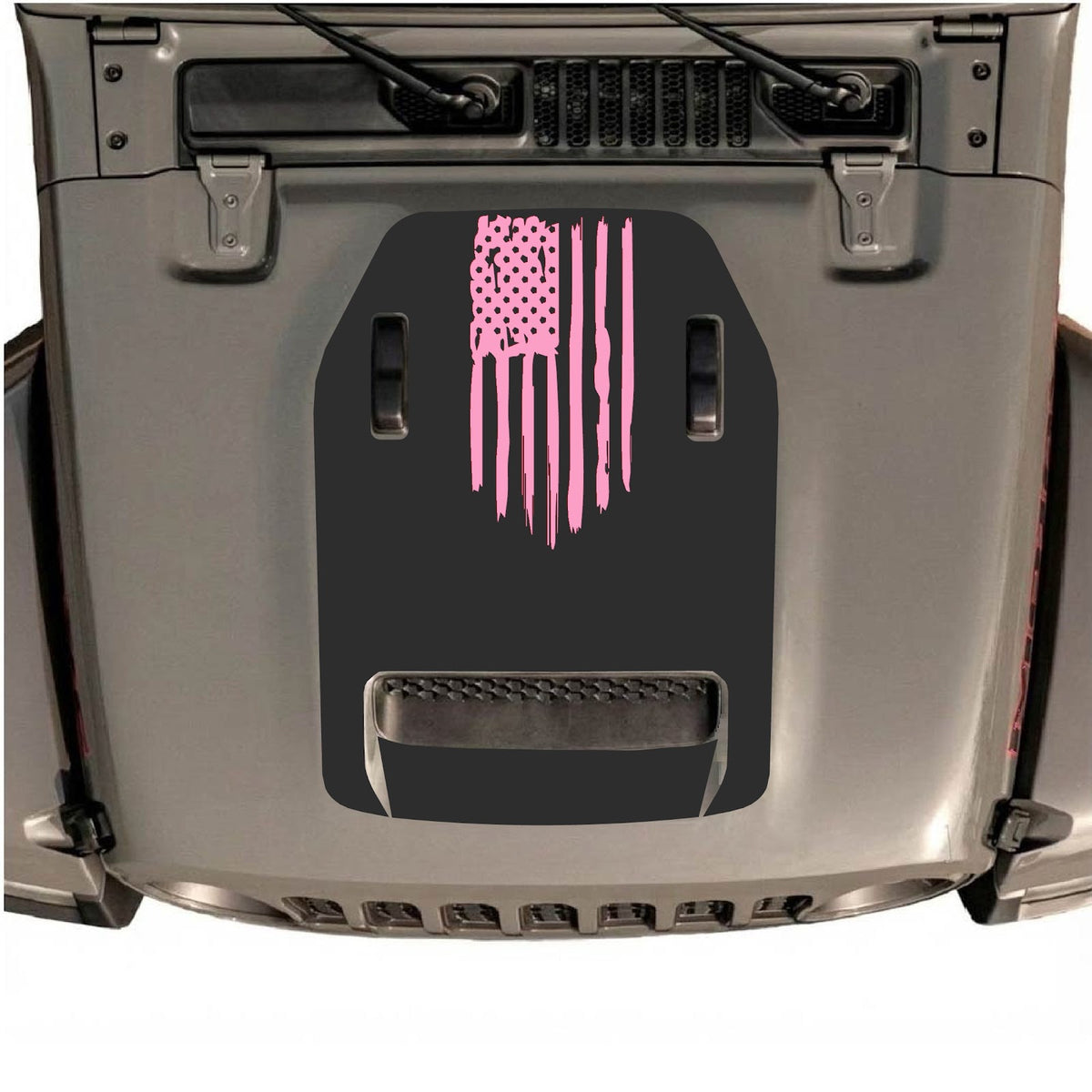 Jeep Wrangler JL/JLU Rubicon 392 and JT Gladiator Mojave hood decal by CarCode, style #32, black and gray design on vehicle hood