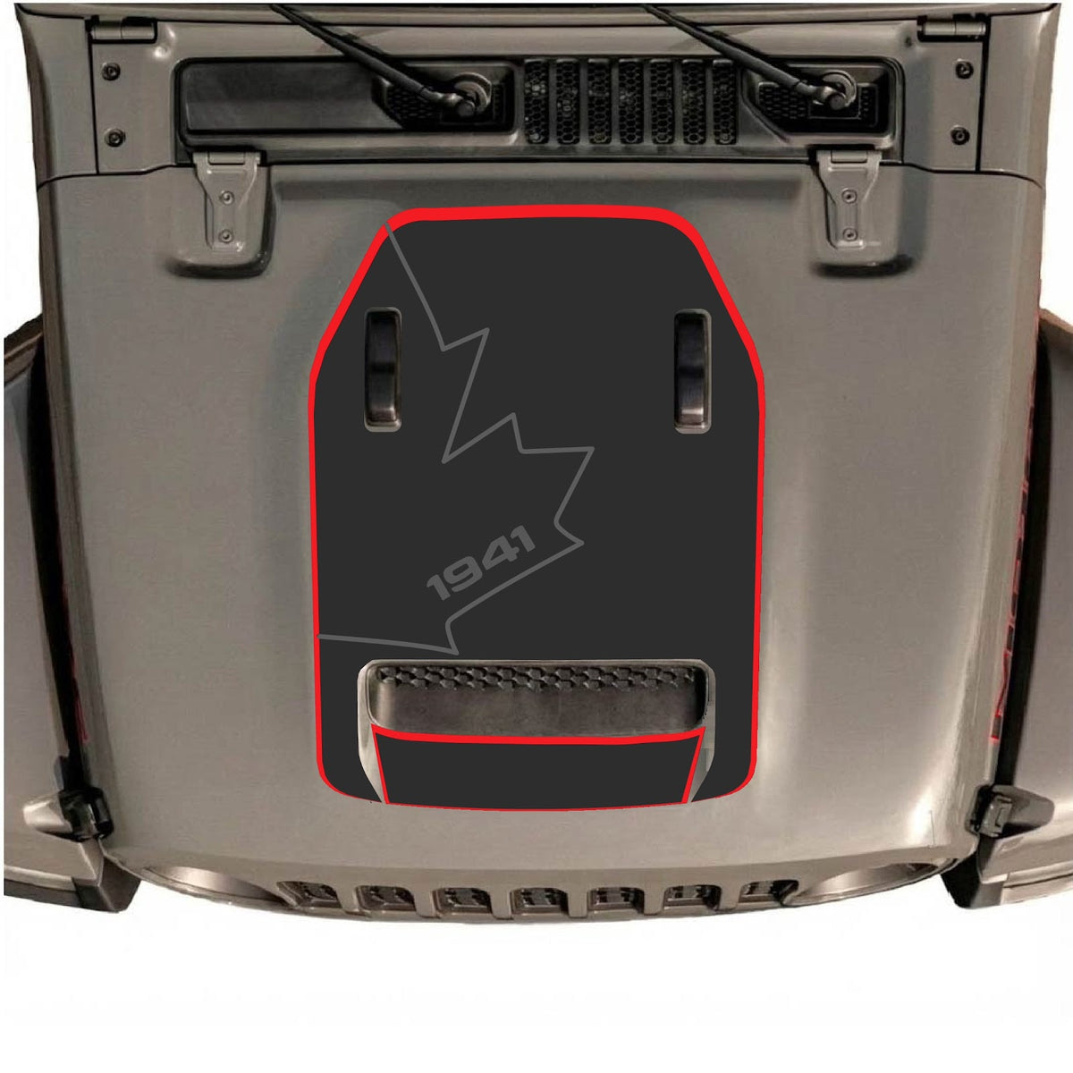 CarCode hood decal for Jeep Wrangler JL/JLU Rubicon 392 and JT Gladiator Mojave 2020-2026, style #81, black graphic on hood