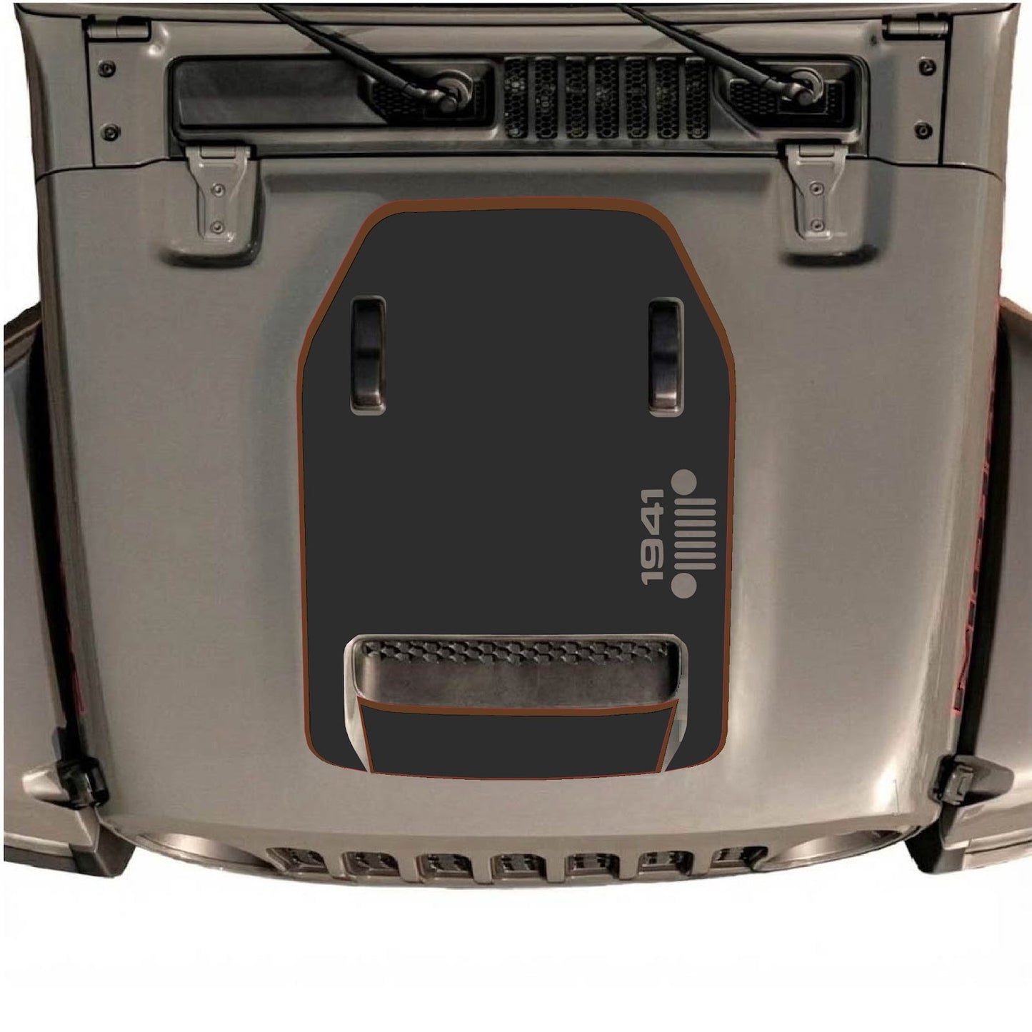 CarCode Jeep Wrangler JL/JLU Rubicon 392 and JT Gladiator Mojave hood decal in style #96, black and gray design on vehicle hood