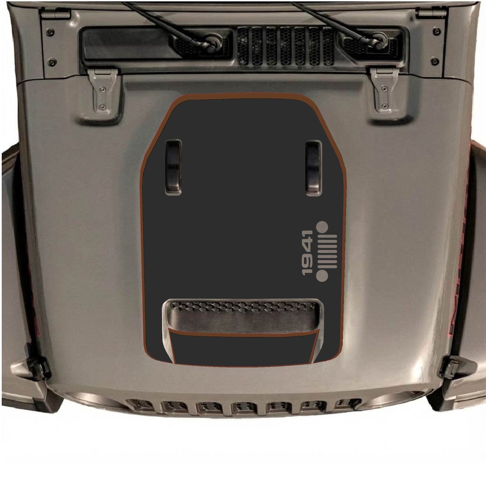 CarCode Jeep Wrangler JL/JLU Rubicon 392 and JT Gladiator Mojave hood decal in style #96, black and gray design on vehicle hood