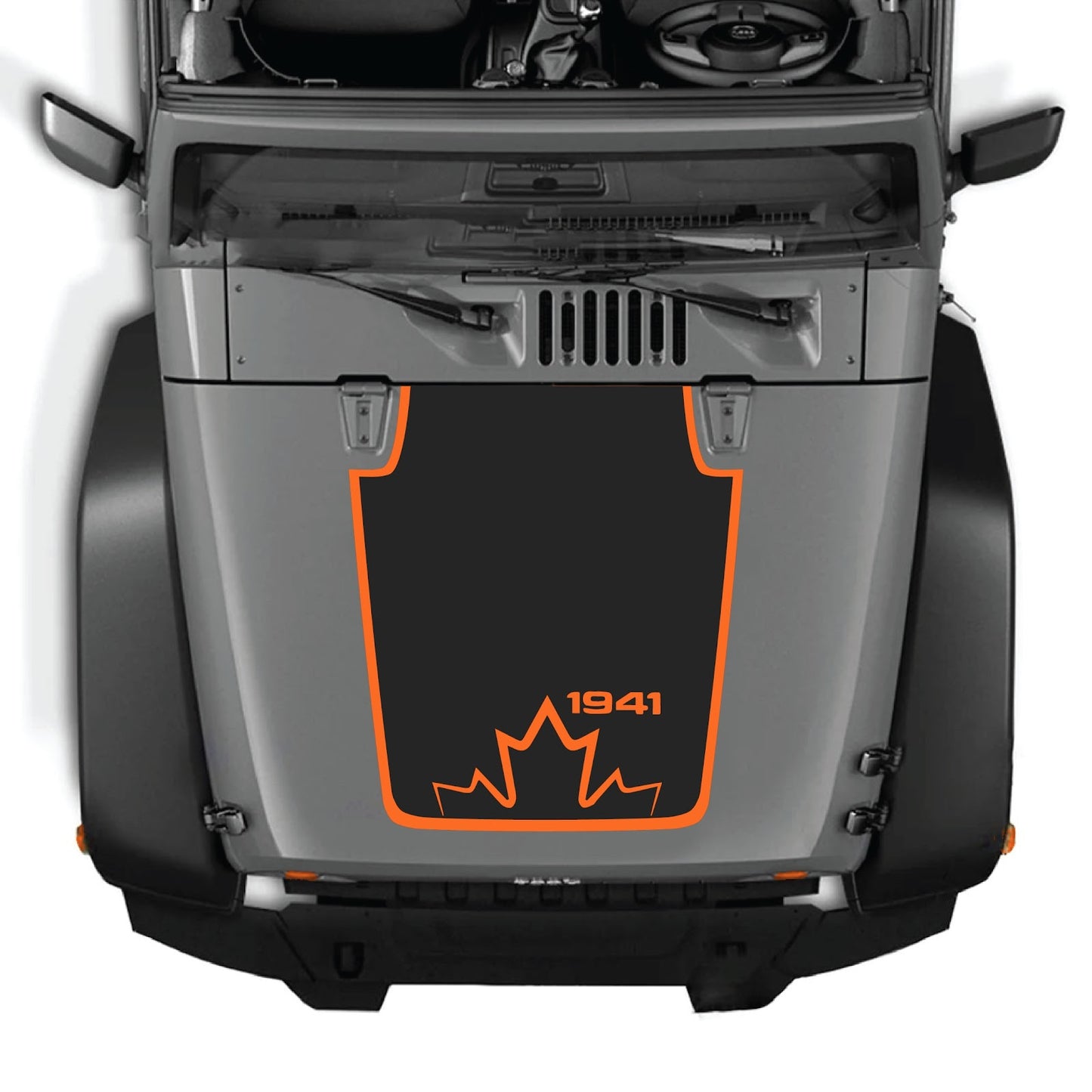 CarCode Jeep Wrangler JK/JKU hood decal in style #20, black and white graphic design on vehicle hood.