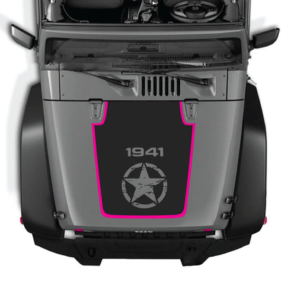 CarCode Jeep Wrangler JK/JKU hood decal, style #76, black and gray graphic design on the vehicle's hood.
