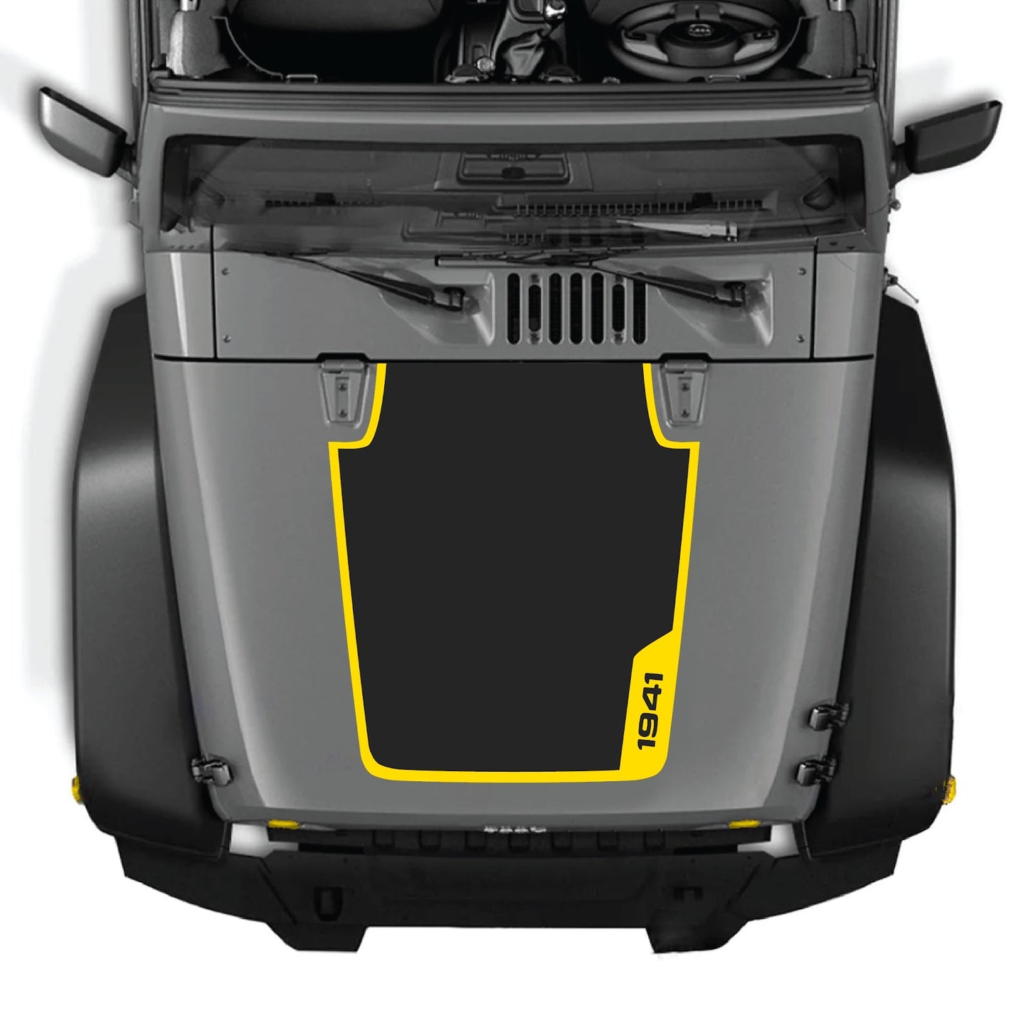 CarCode Jeep Wrangler JK/JKU hood decal in style #36, black and white graphic design on vehicle hood.