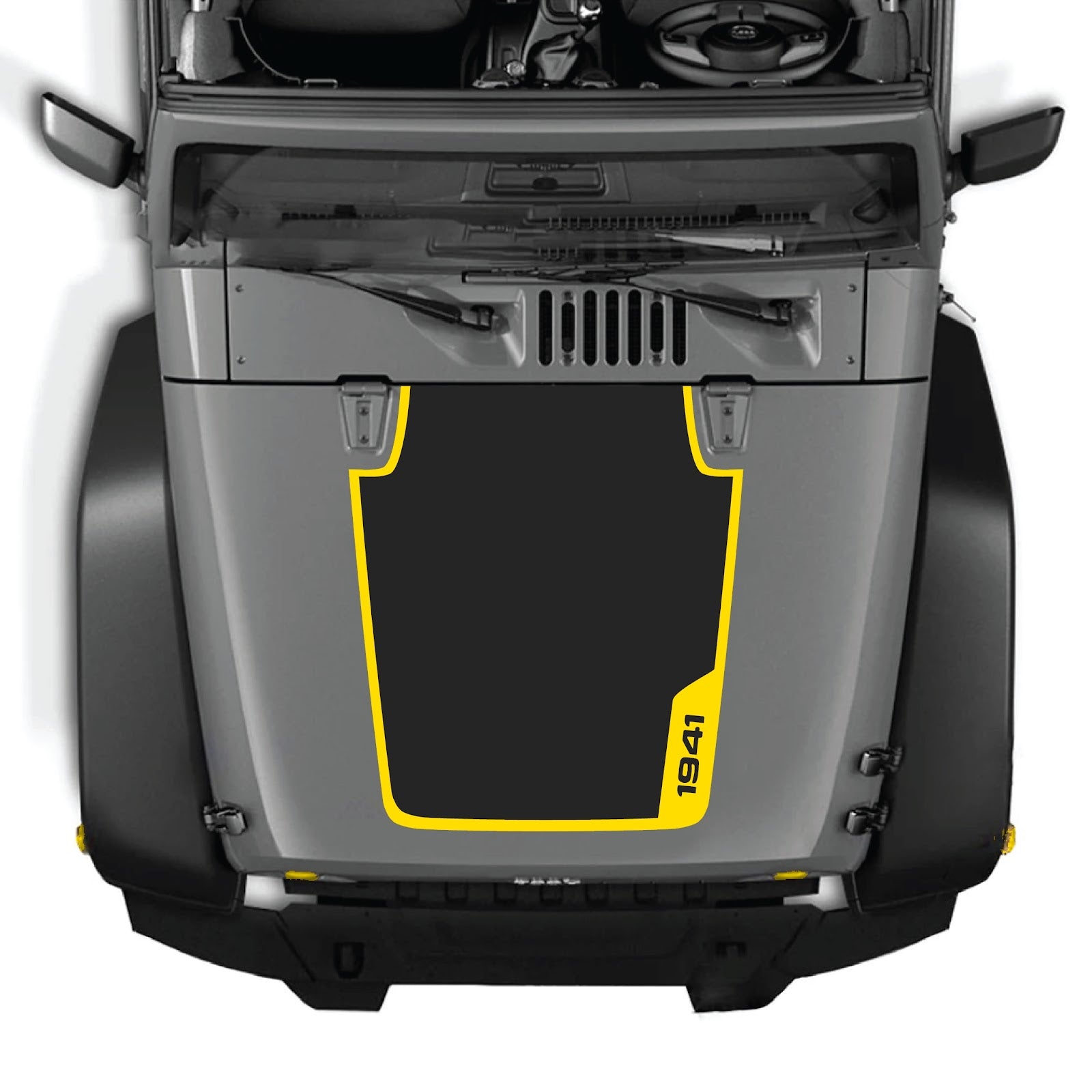 CarCode Jeep Wrangler JK/JKU hood decal in style #36, black and white graphic design on vehicle hood.